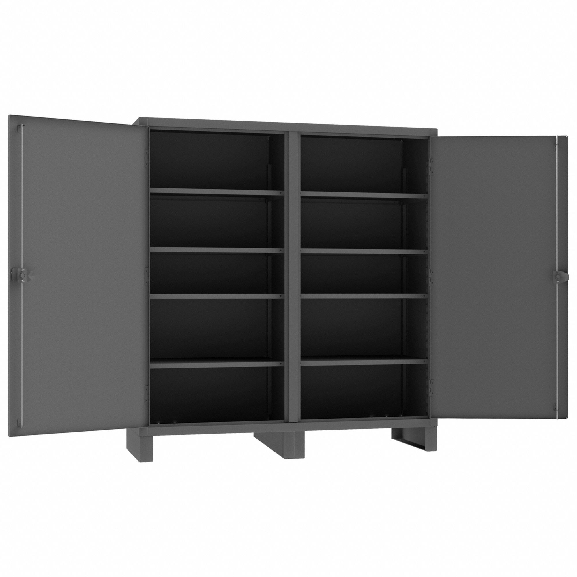 Storage Cabinet: 72 in x 24 in x 78 in, 8 Adj Shelves, 2 Doors, Legs, Gray, Assembled