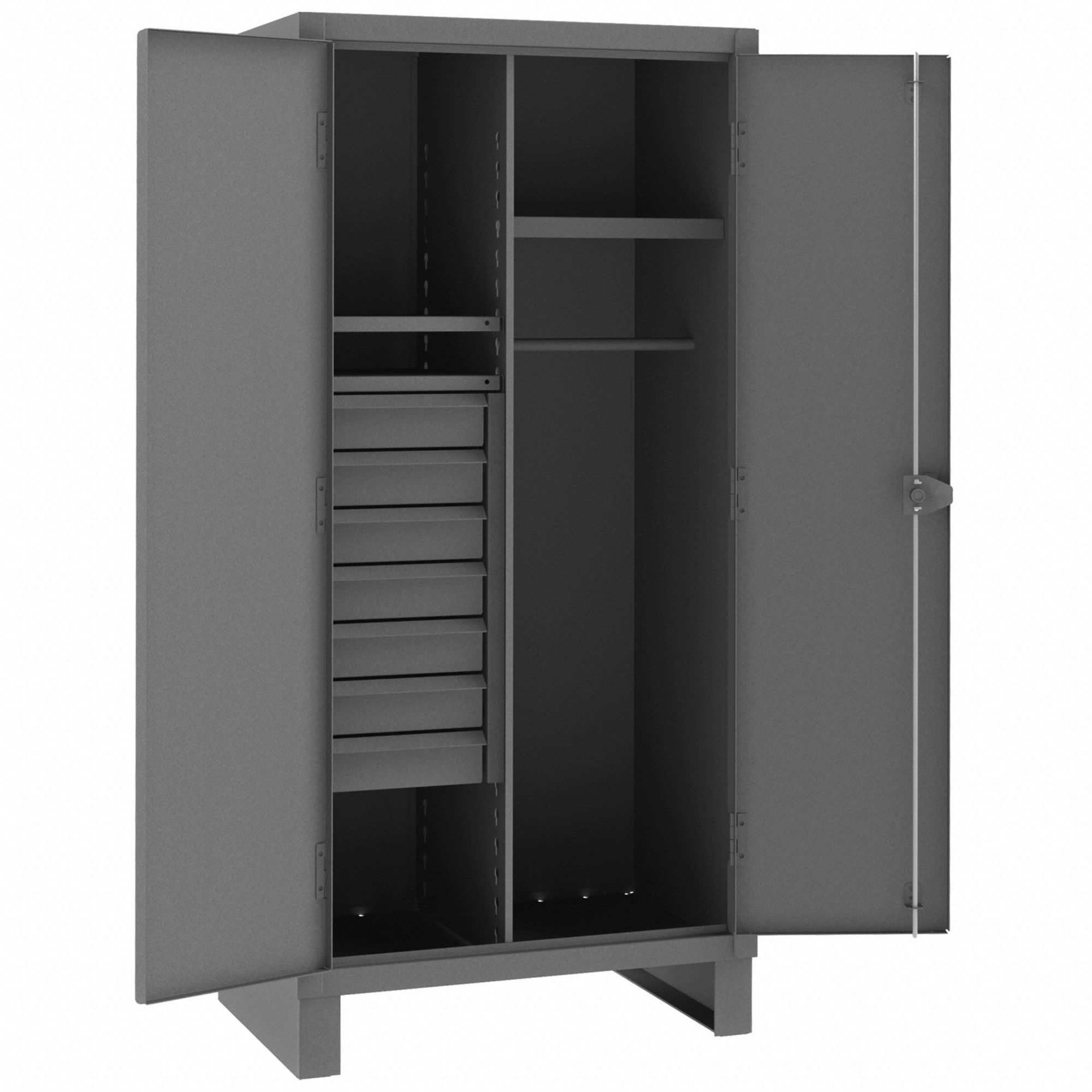 STORAGE CABINET, 36 IN X 24 IN X 78 IN, 3 SHELVES, 7 DRAWERS, SWING HANDLE & PADLOCK HASP