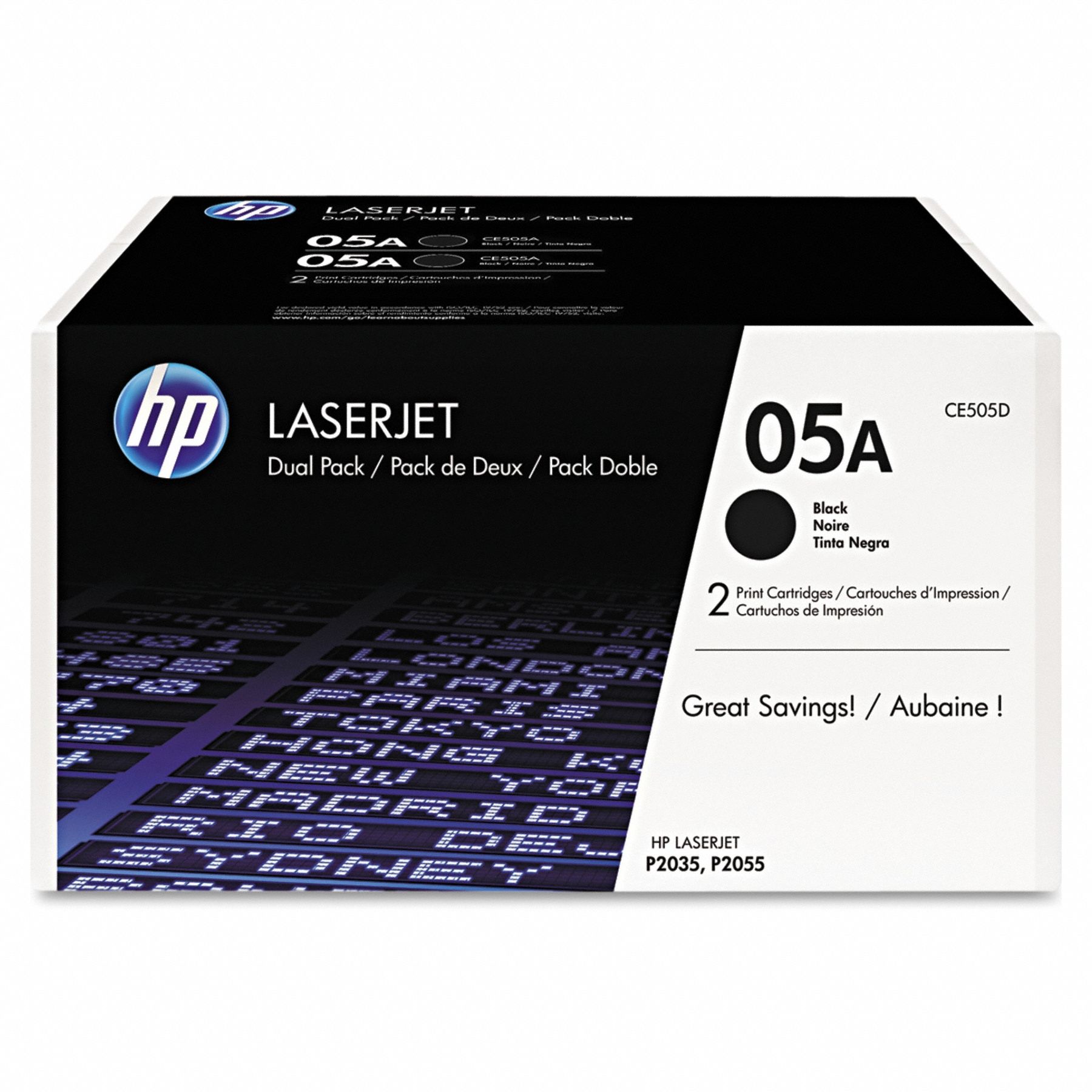 Toner Cartridge: 05A, Black, Black, 2 PK