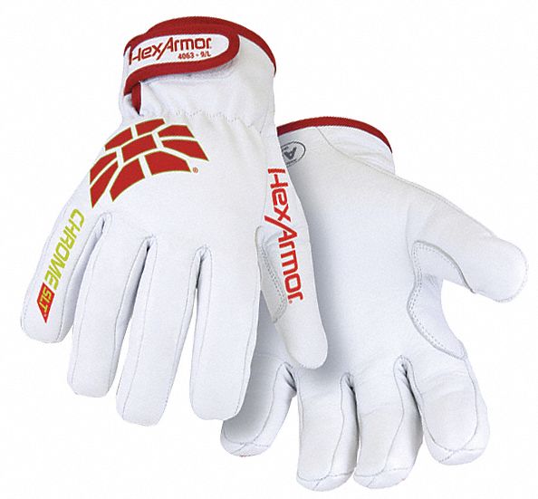 GANTS RÉSISTANTS AUX COUPURES, TAILLE G (9), 9 1/2PO L, ROUGE/BLANC, CUIR CHÈVRE/PEHP, PAIRE