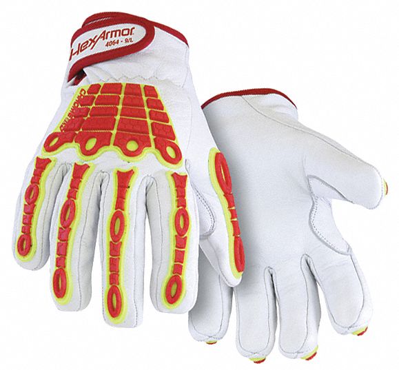 GANTS RÉSISTANTS AUX COUPURES, TAILLE P (7), 9 1/2PO L, ROUGE/BLANC, CUIR CHÈVRE/PEHP, PAIRE