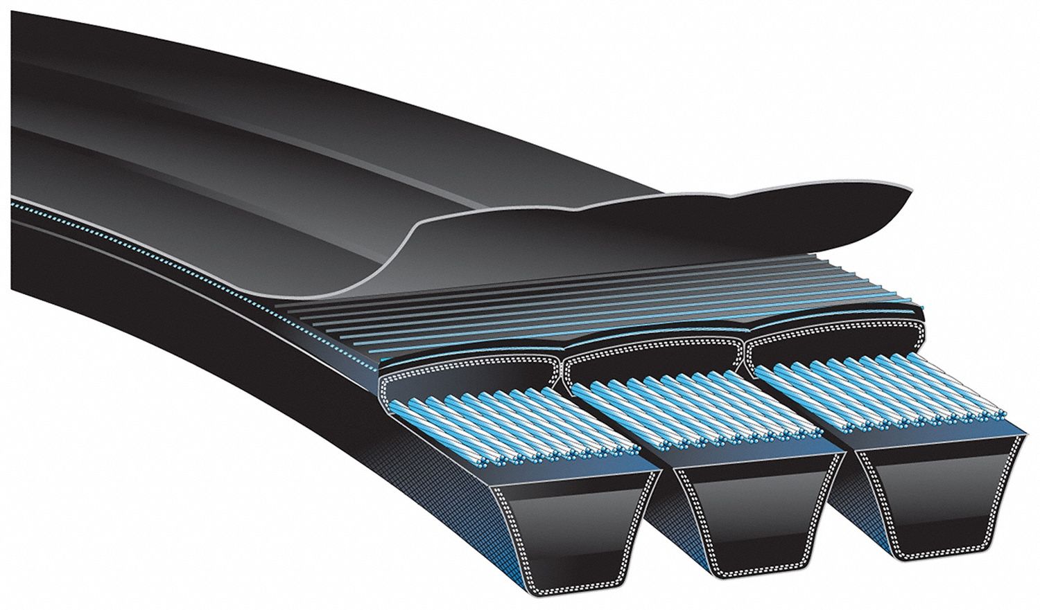 V-Belt: B120, 3 Ribs, 123 in Outside Lg, 2 5/32 in Top Wd, 13/32 in Thick, 123 in Nominal Lg