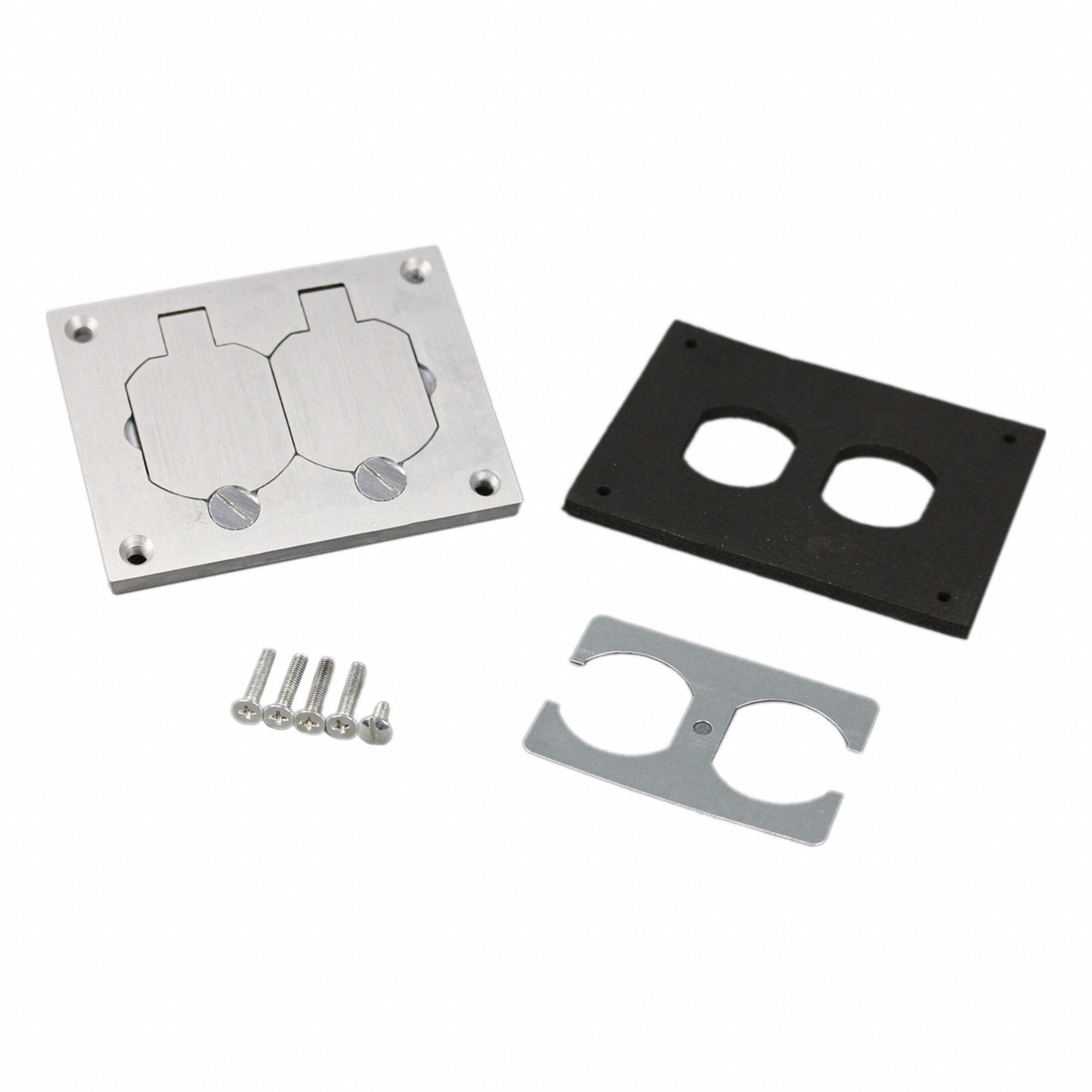 Floor Box Cover: Rectangular, Silver, Aluminum, Brushed, 3 1/4 in L x 4 1/4 in W x 1/2 in H