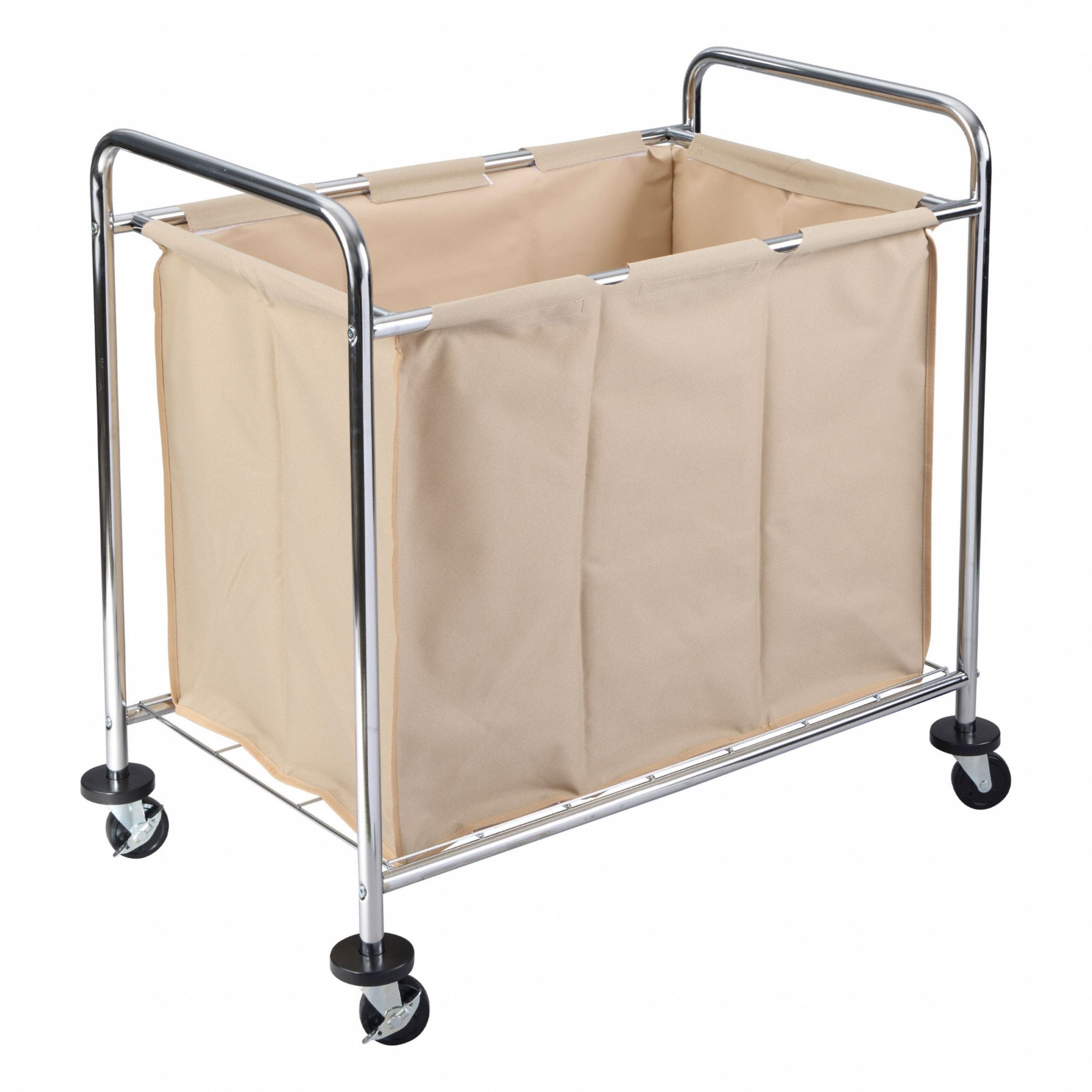 Cart, Laundry, Single, Mobile: Tan, (2) Swivel with Brakes/(4) Swivel, 38 1/2 in Overall Lg