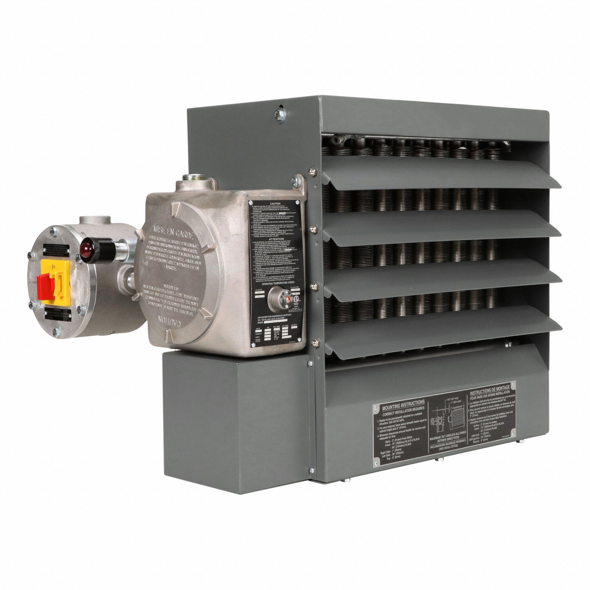 TPI INDUSTRIAL Electric Unit Heater: 20 kW Watt Output, Gray, 480V AC, 3-Phase, 2,450 cfm Air Flow (MPN HLA20-480360-20.0-24TD). Key specifications — Voltage, Phase: 480V AC, 3-Phase; Brand: TPI INDUSTRIAL; Housing Color: Gray.