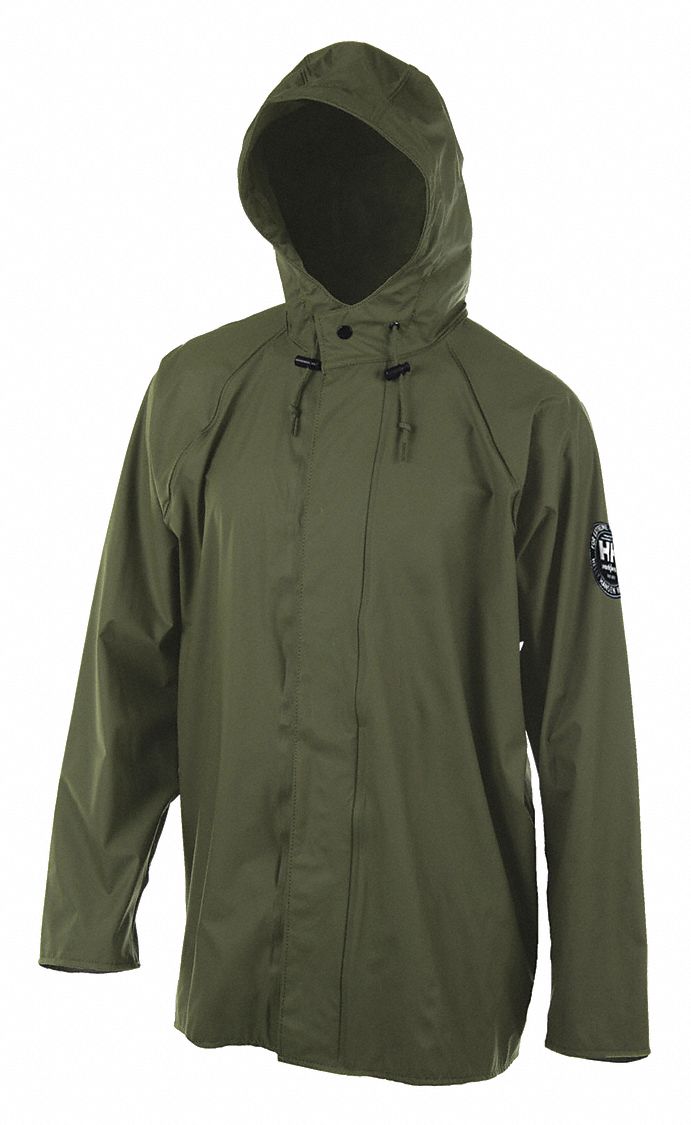 MEN'S WATERPROOF JACKET, SIZE 5XL/CHEST 142 TO 146 IN, GREEN, NYLON/POLYAMIDE