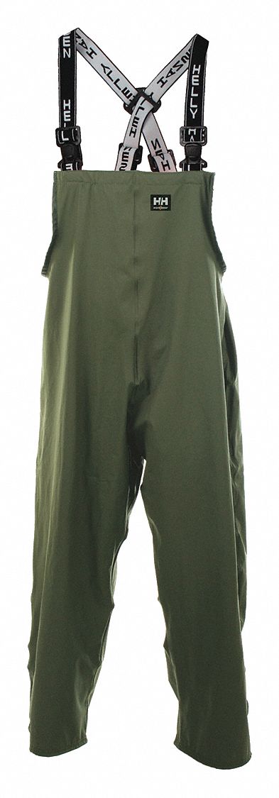 MEN'S DOUBLE BIB PANT, WATER RESISTANT, SZ XS/WAIST 76 IN/INSEAM 77 IN, GREEN, NYLON