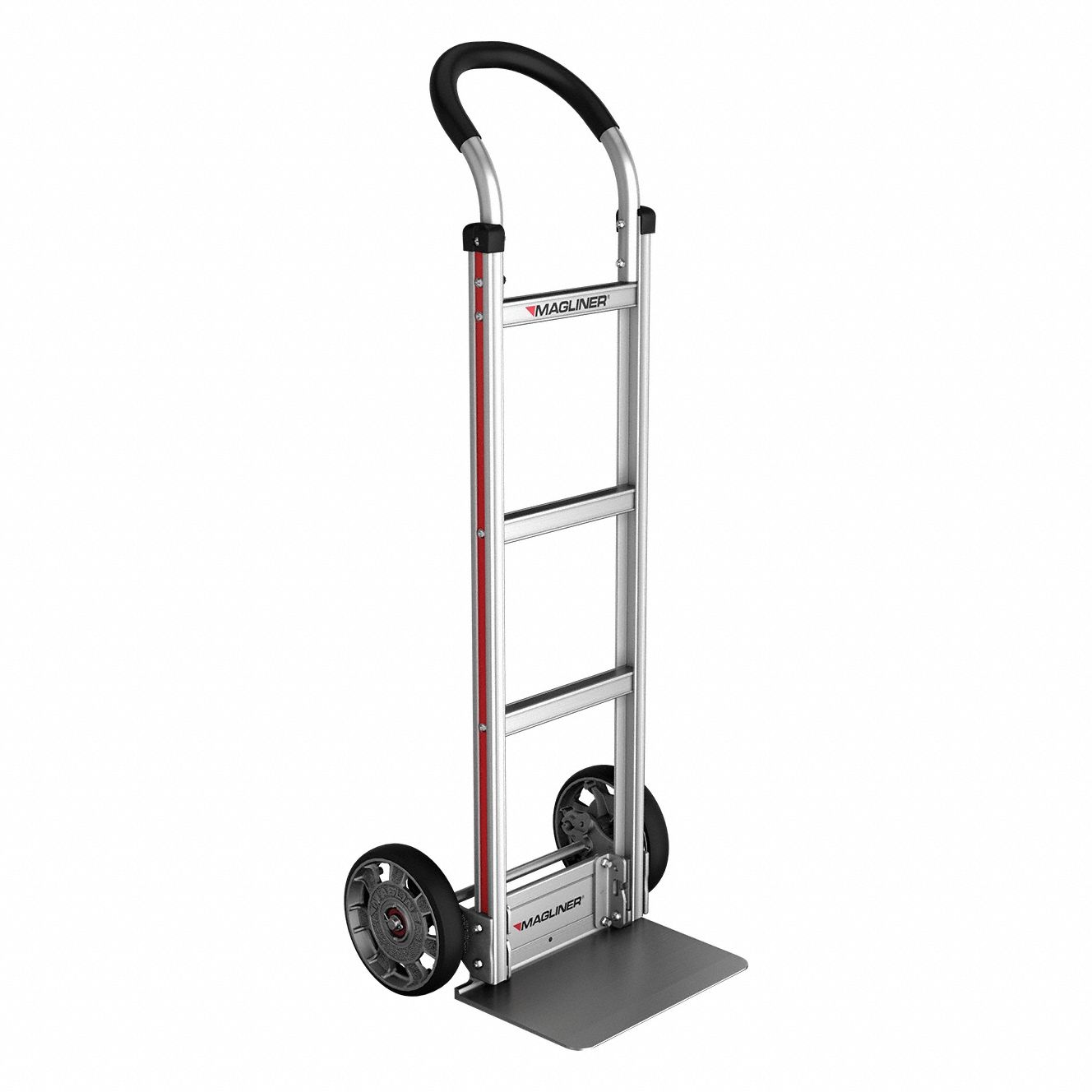 MAGLINER General Purpose Hand Truck: 500 lb, Flow-Back Handle, Silver, Aluminum, Solid, 8 in Wheel (MPN HMK119E11--N). Key specifications — Brand: MAGLINER; Color: Silver.