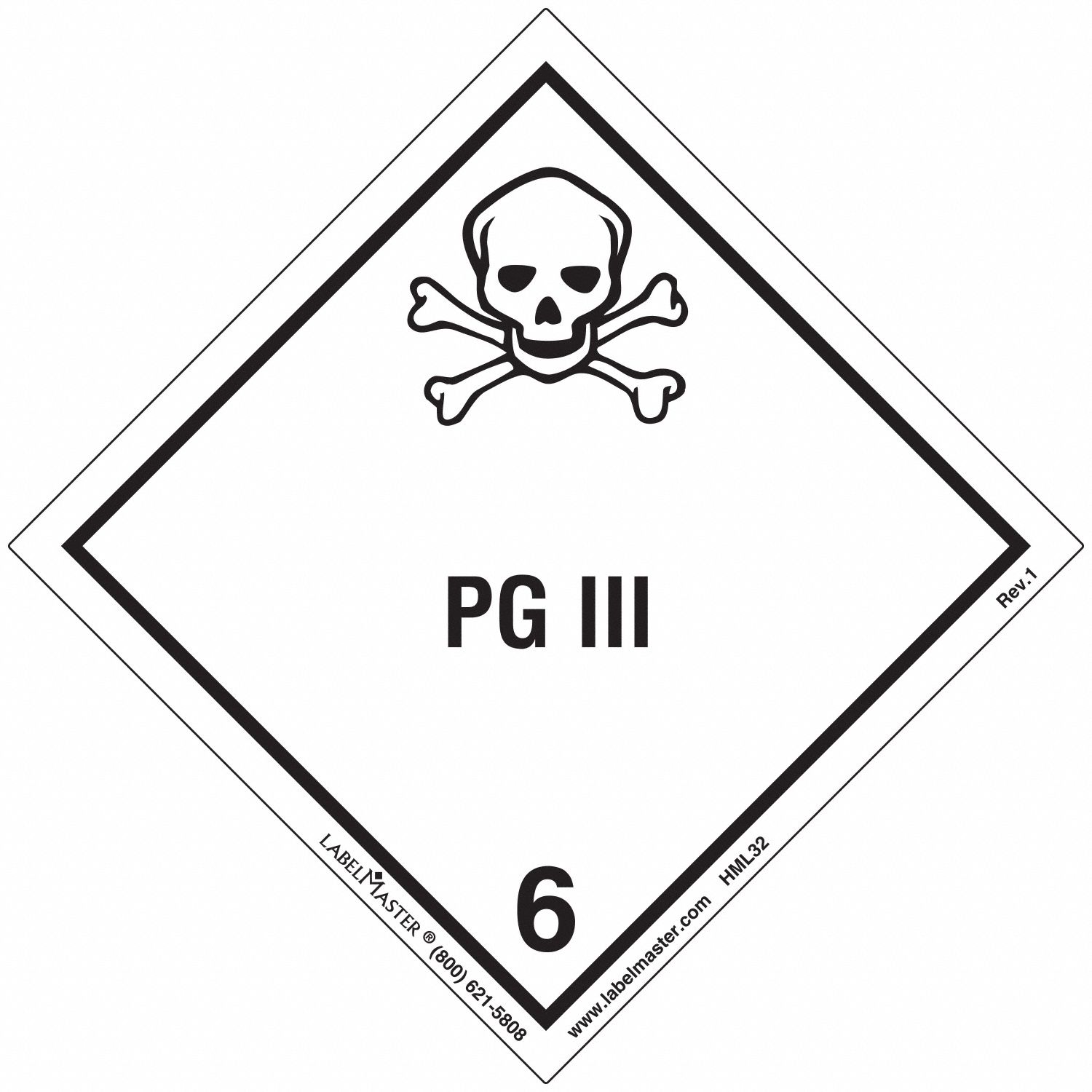 PG III Placard: PG III, 3 15/16 in x 4 in, 3 15/16 in Label Ht, 4 in Label Wd, 500 PK