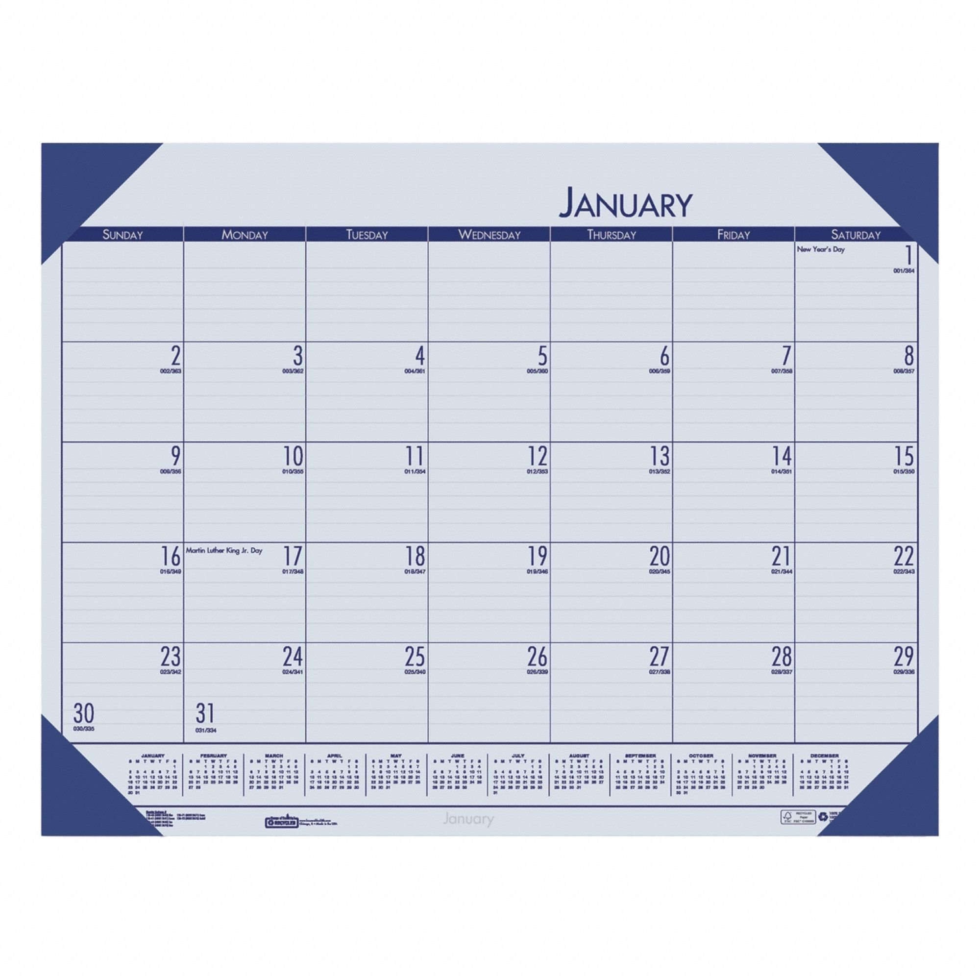 Desk Pad Calendar: 22 in Sheet Ht, 17 in Sheet Wd, 12-Month (Jan-Dec)