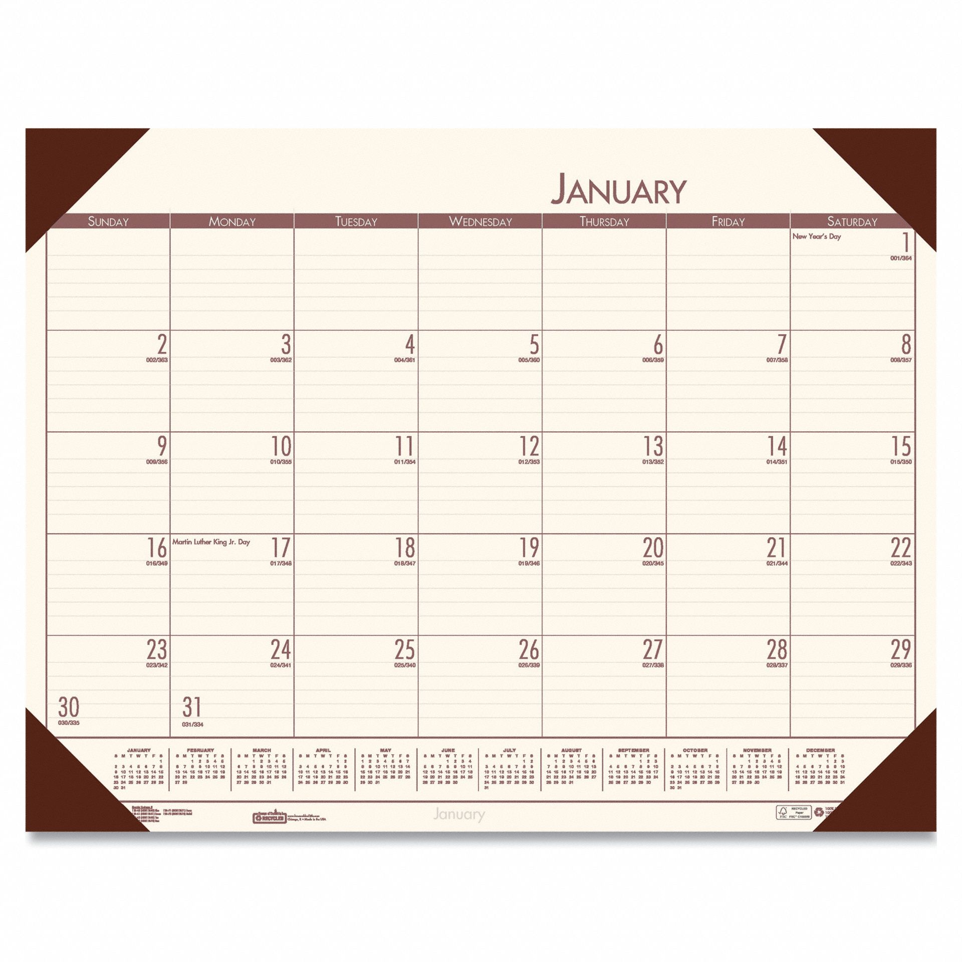 Desk Pad Calendar: 22 in Sheet Ht, 17 in Sheet Wd, 12-Month (Jan-Dec)