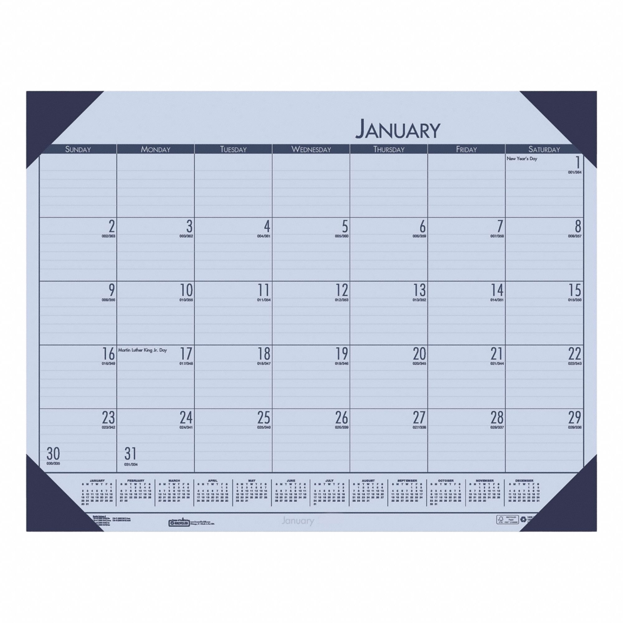 Desk Pad Calendar: 22 in Sheet Ht, 17 in Sheet Wd, 12-Month (Jan-Dec)
