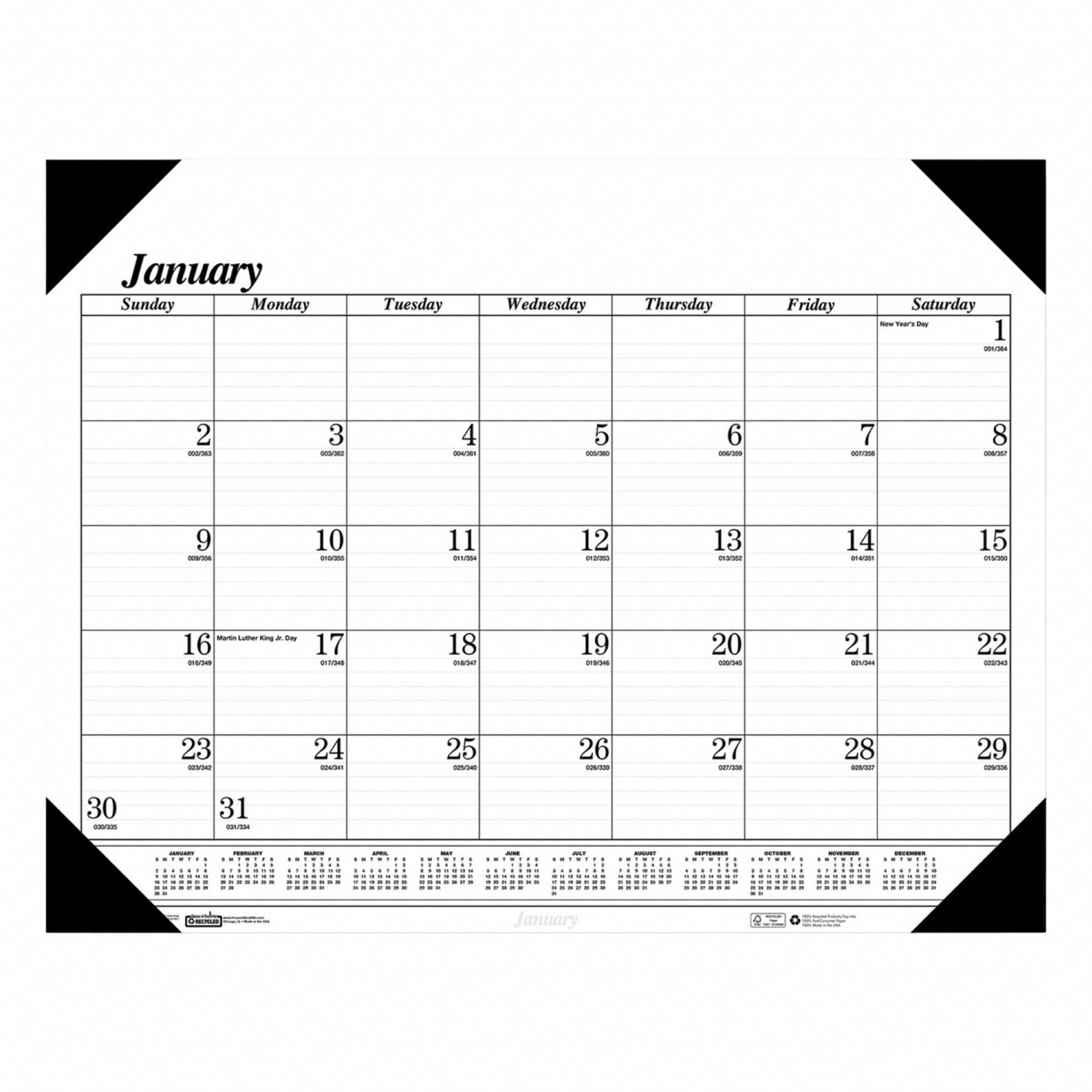 Desk Pad Calendar: 22 in Sheet Ht, 17 in Sheet Wd, 12-Month (Jan-Dec)