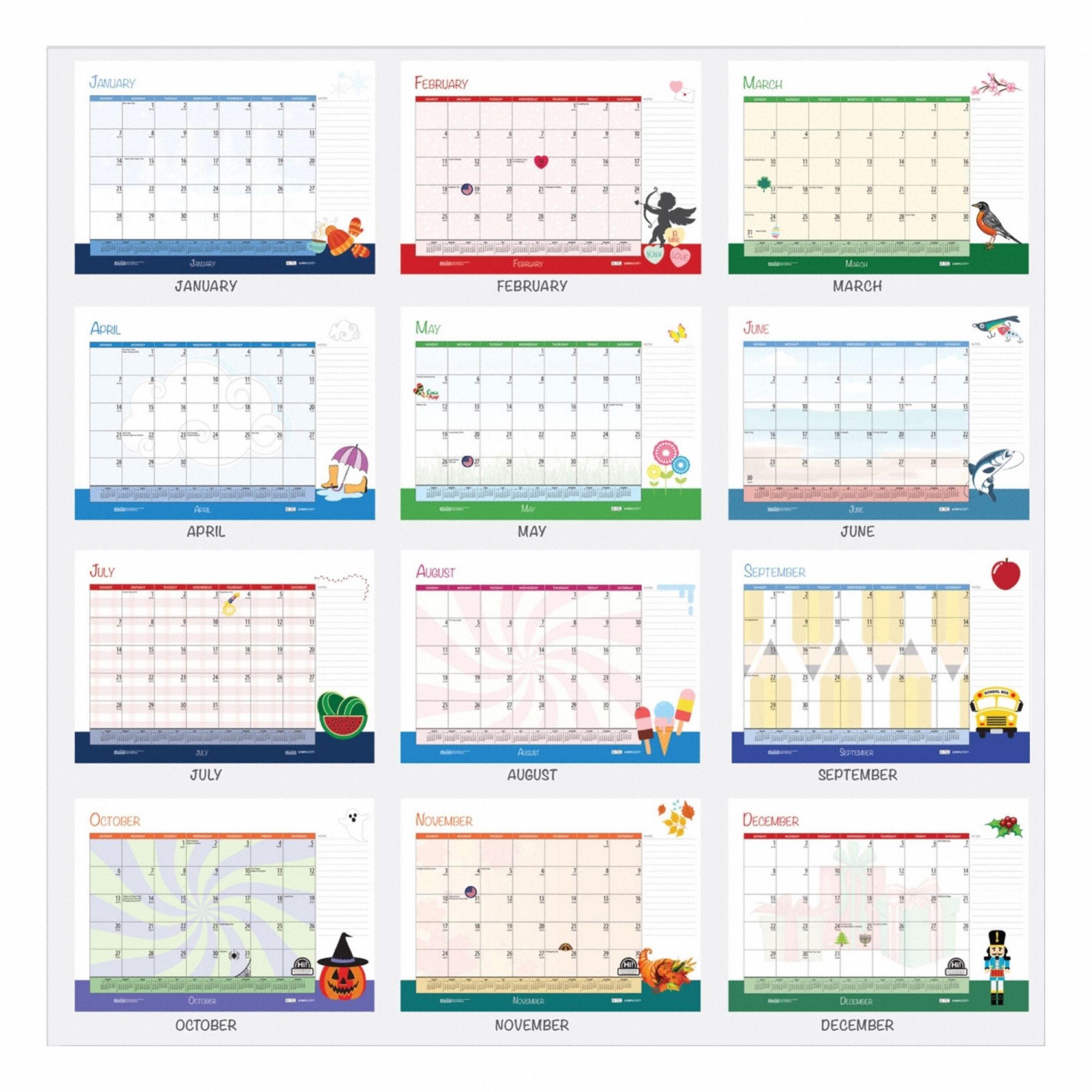 Desk Pad Calendar: 22 in Sheet Ht, 17 in Sheet Wd, 12-Month (Jan-Dec)