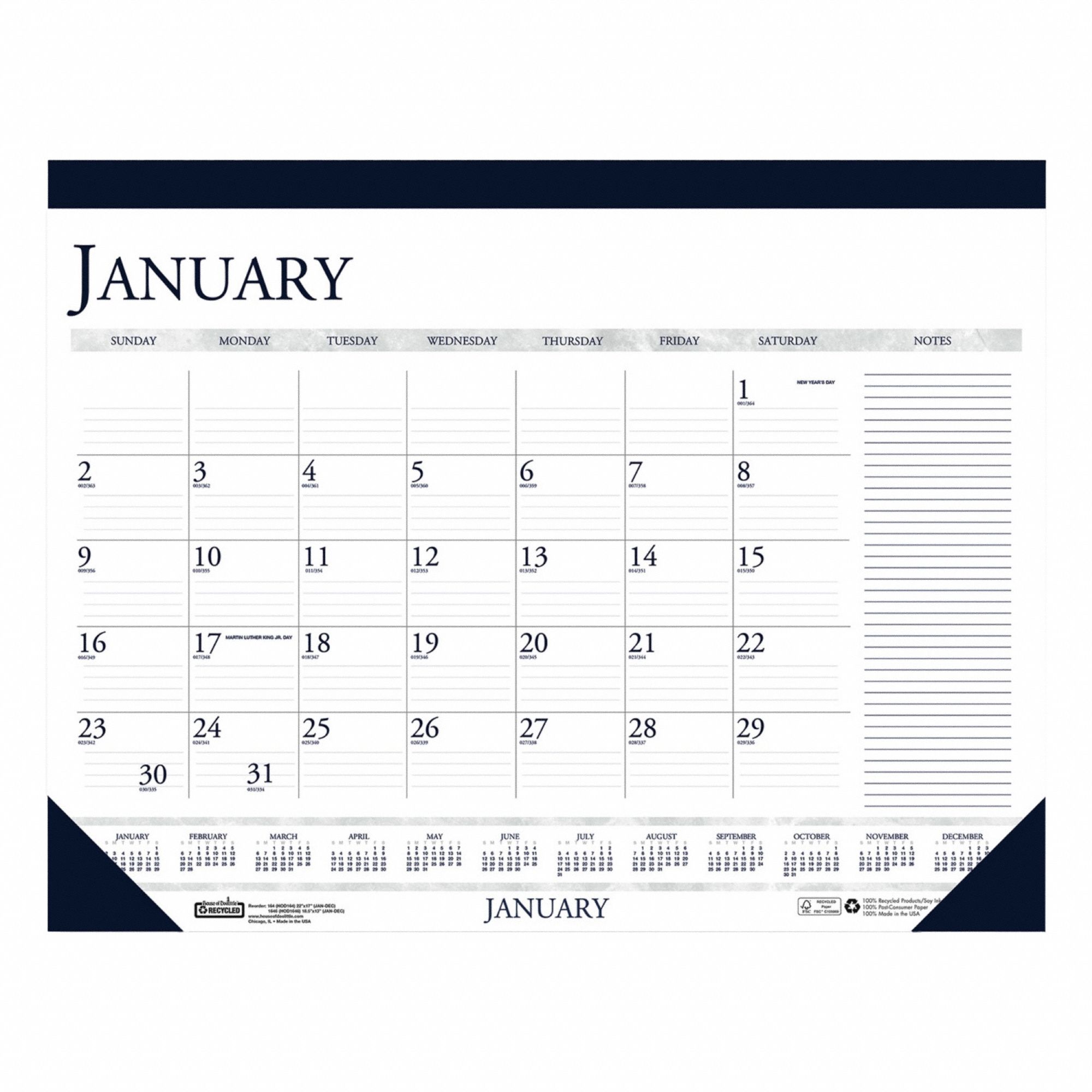 Desk Pad Calendar: 22 in Sheet Ht, 17 in Sheet Wd, 12-Month (Jan-Dec)