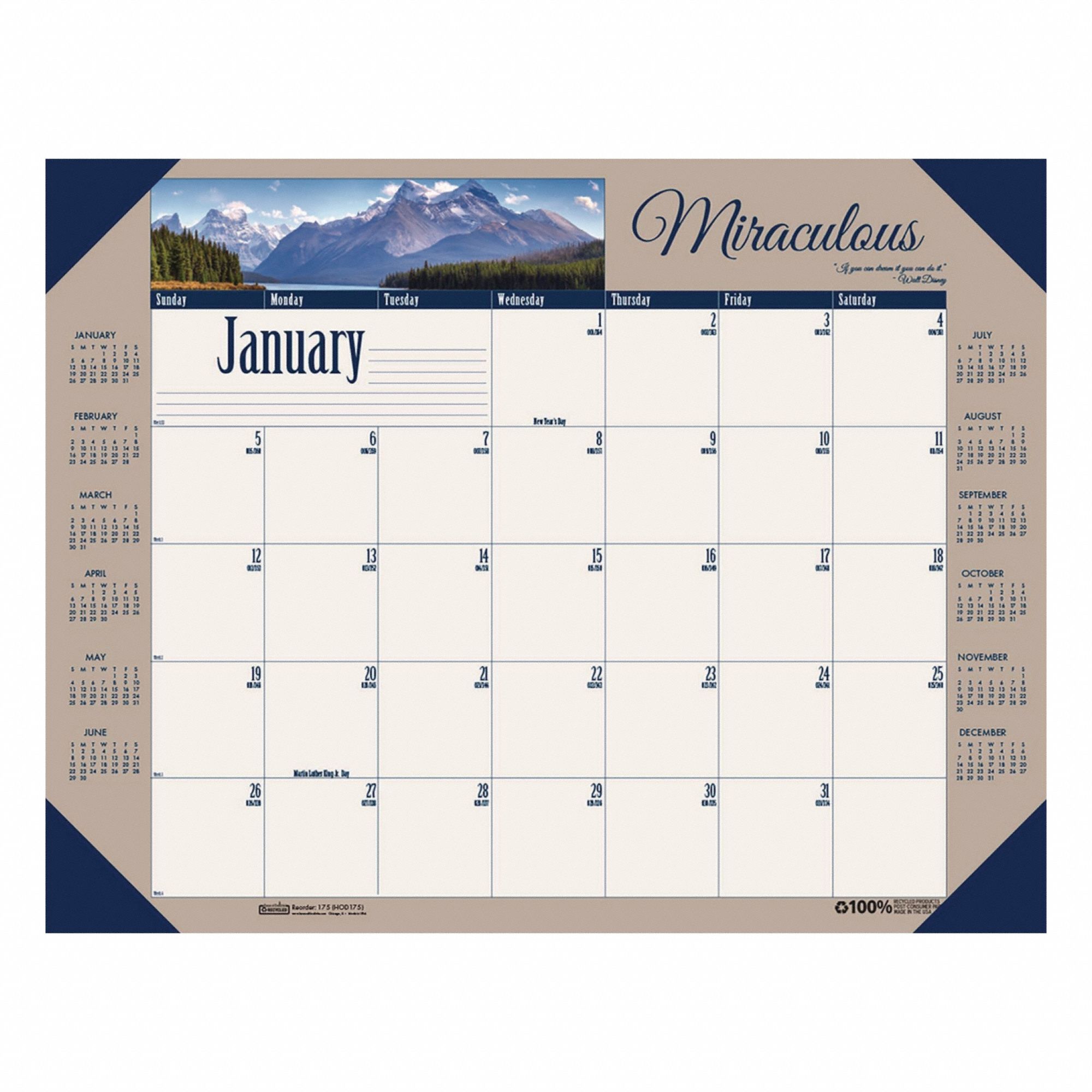 Desk Pad Calendar: 22 in Sheet Ht, 17 in Sheet Wd, 12-Month (Jan-Dec)