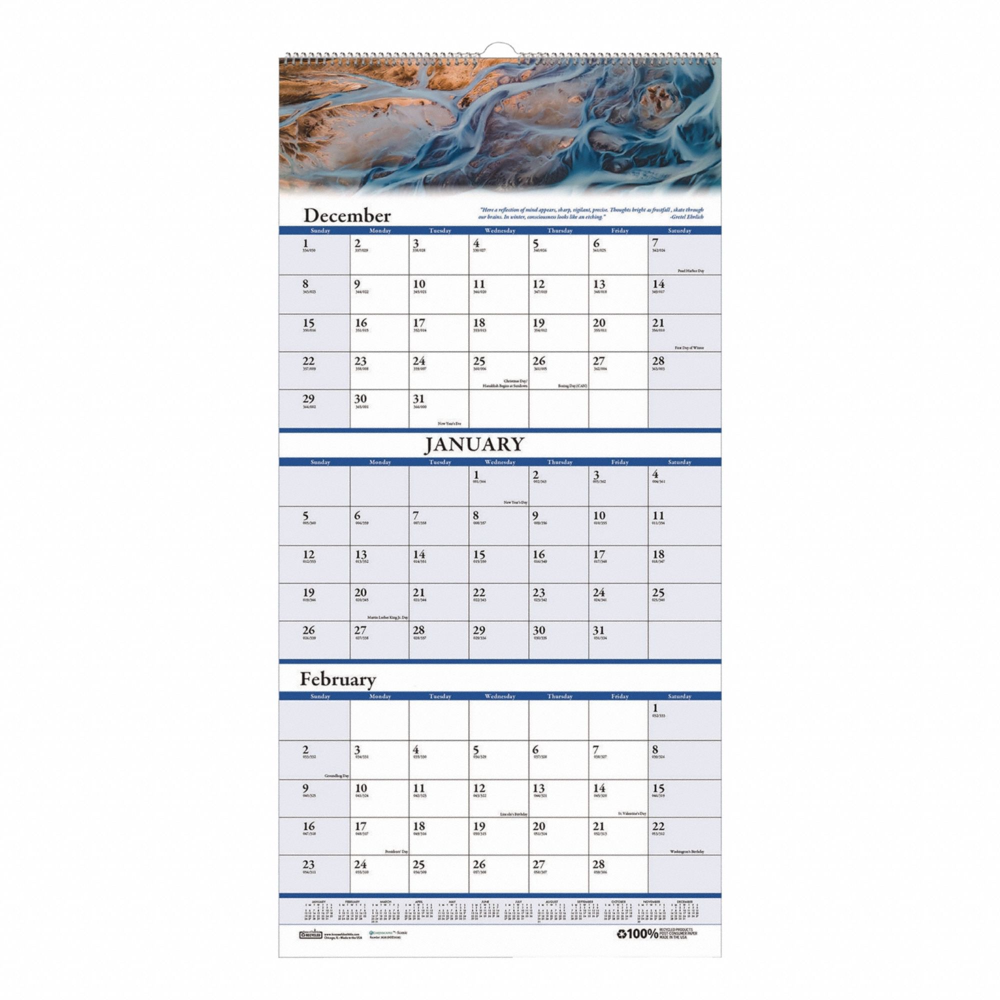 Wall Calendar: 26 in Sheet Ht, 12 1/4 in Sheet Wd, 14-Month (Dec-Jan)