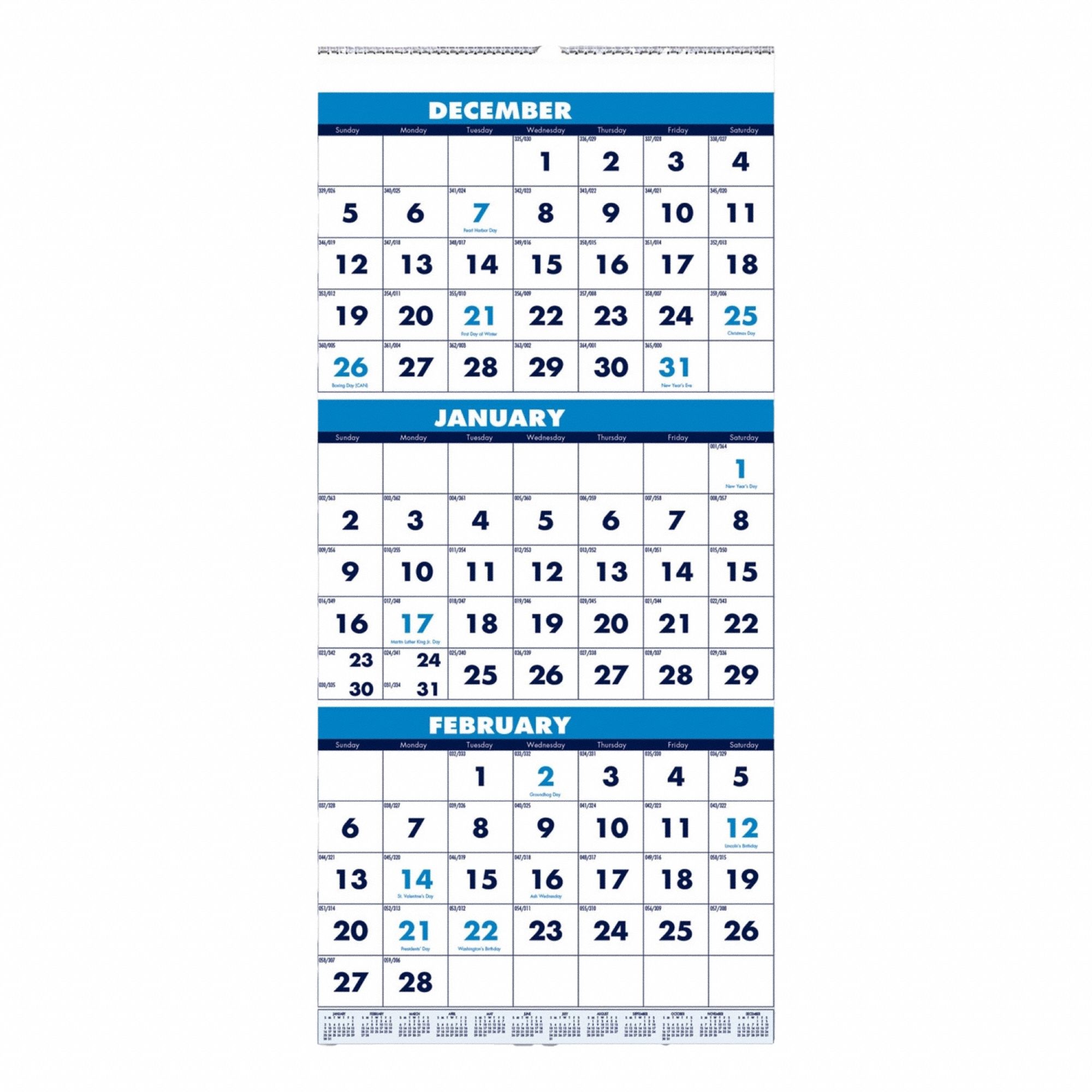 Wall Calendar: 17 in Sheet Ht, 8 in Sheet Wd, 14-Month (Dec-Jan)