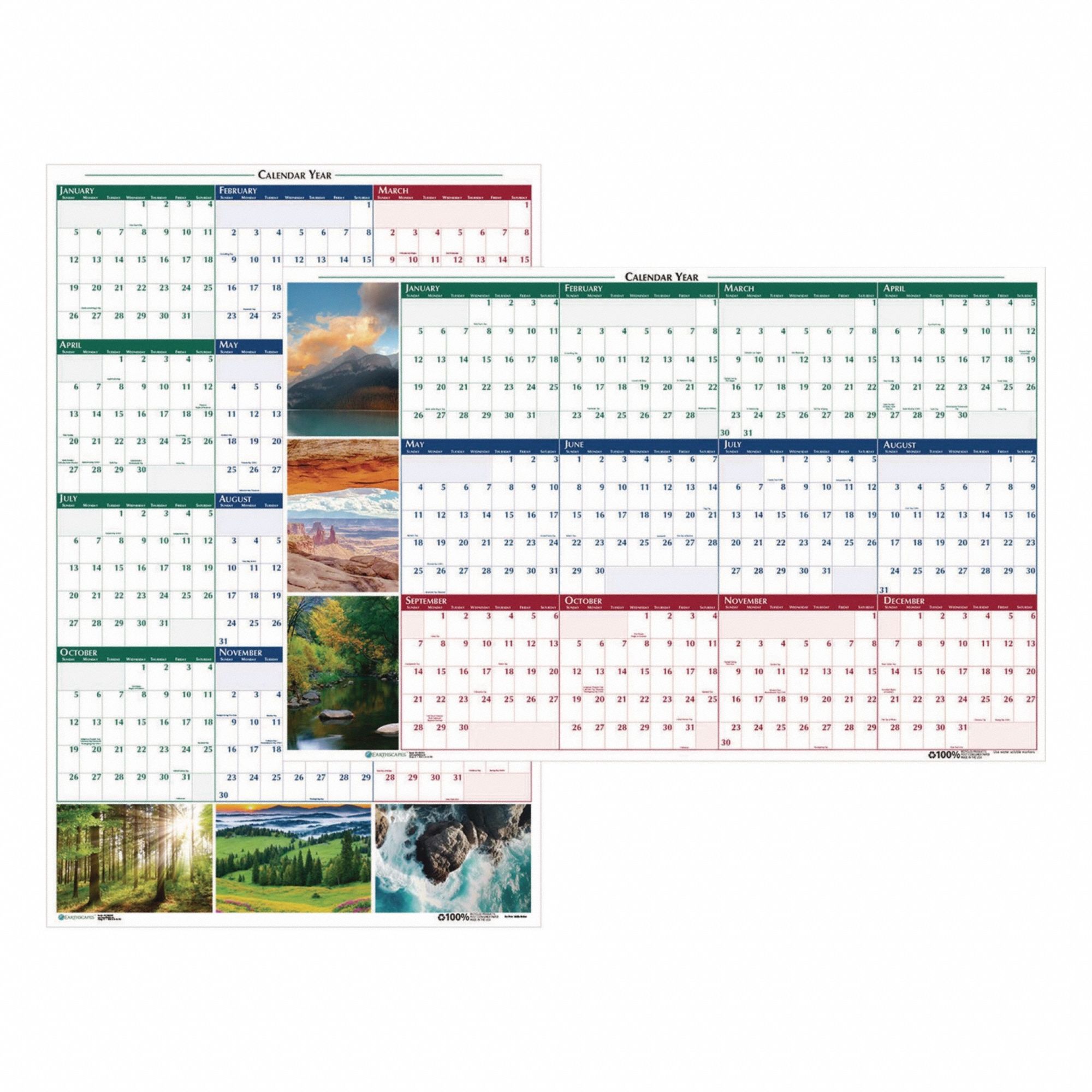 Wall Calendar: 48 in Sheet Ht, 32 in Sheet Wd, 12-Month (Jan-Dec)