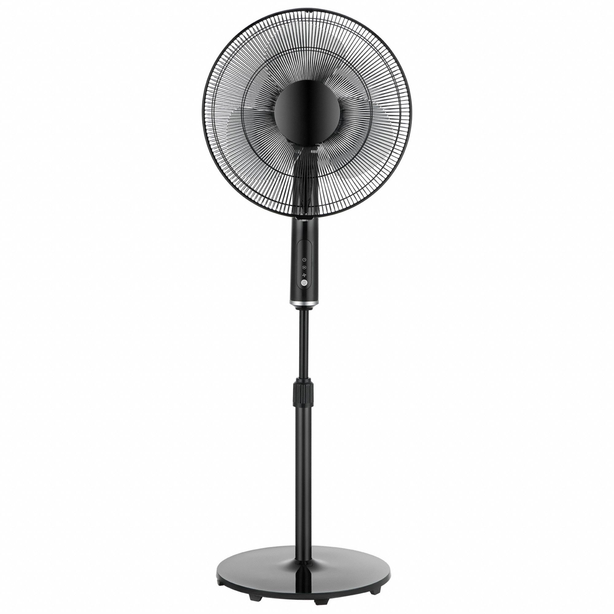 PEDESTAL FAN, 115V AC, 17 21/64 IN W, 51 11/64X16 IN D, 60 HZ, STEEL, 3 SPEEDS, 6 FOOT CORD, BLACK
