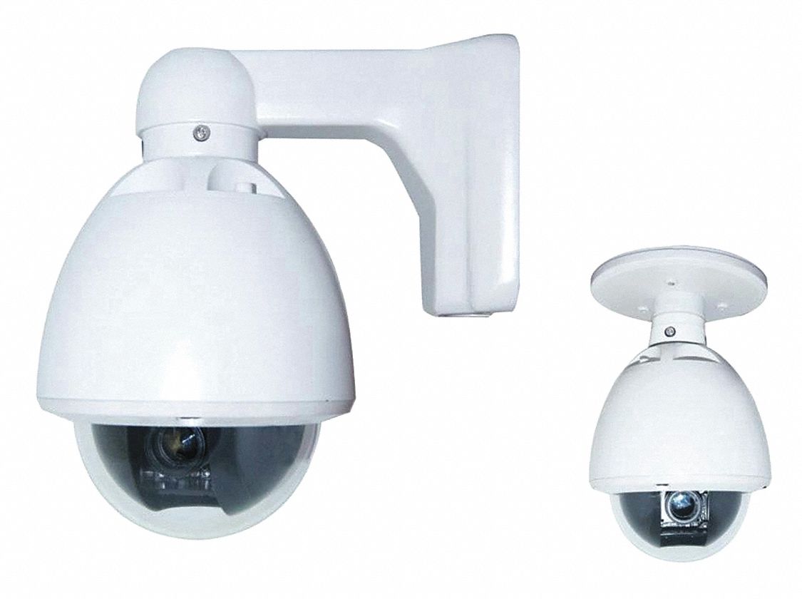 SECURITY CAMERA, PAN TILT DOME, BNC, ANALOG, 12 VDC, 9.6 W, WHITE, 11 X 8 X 10 X 11 X 1/3 IN, 6 MM