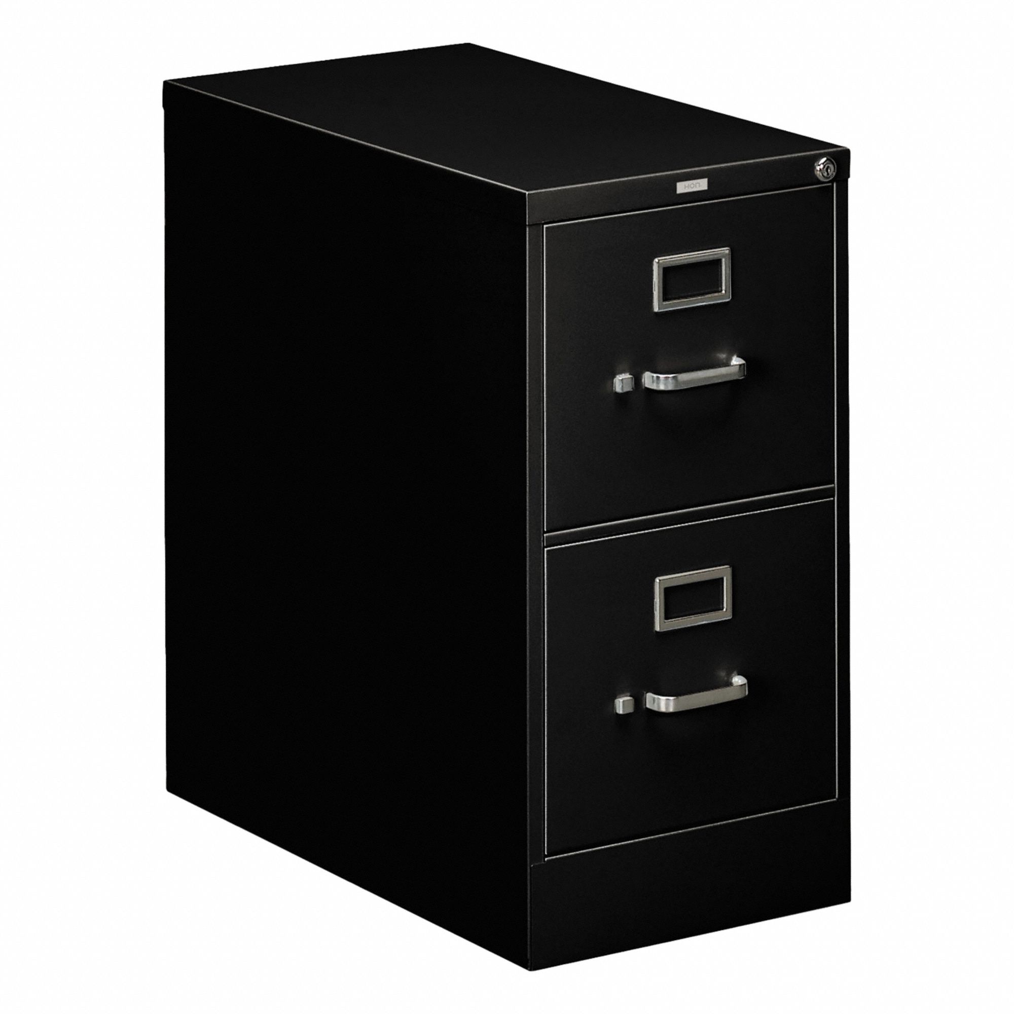 Vertical File Cabinet with Drawer: Black, 2 Drawers, 29 in Overall Ht, 26 1/2 in Overall Dp