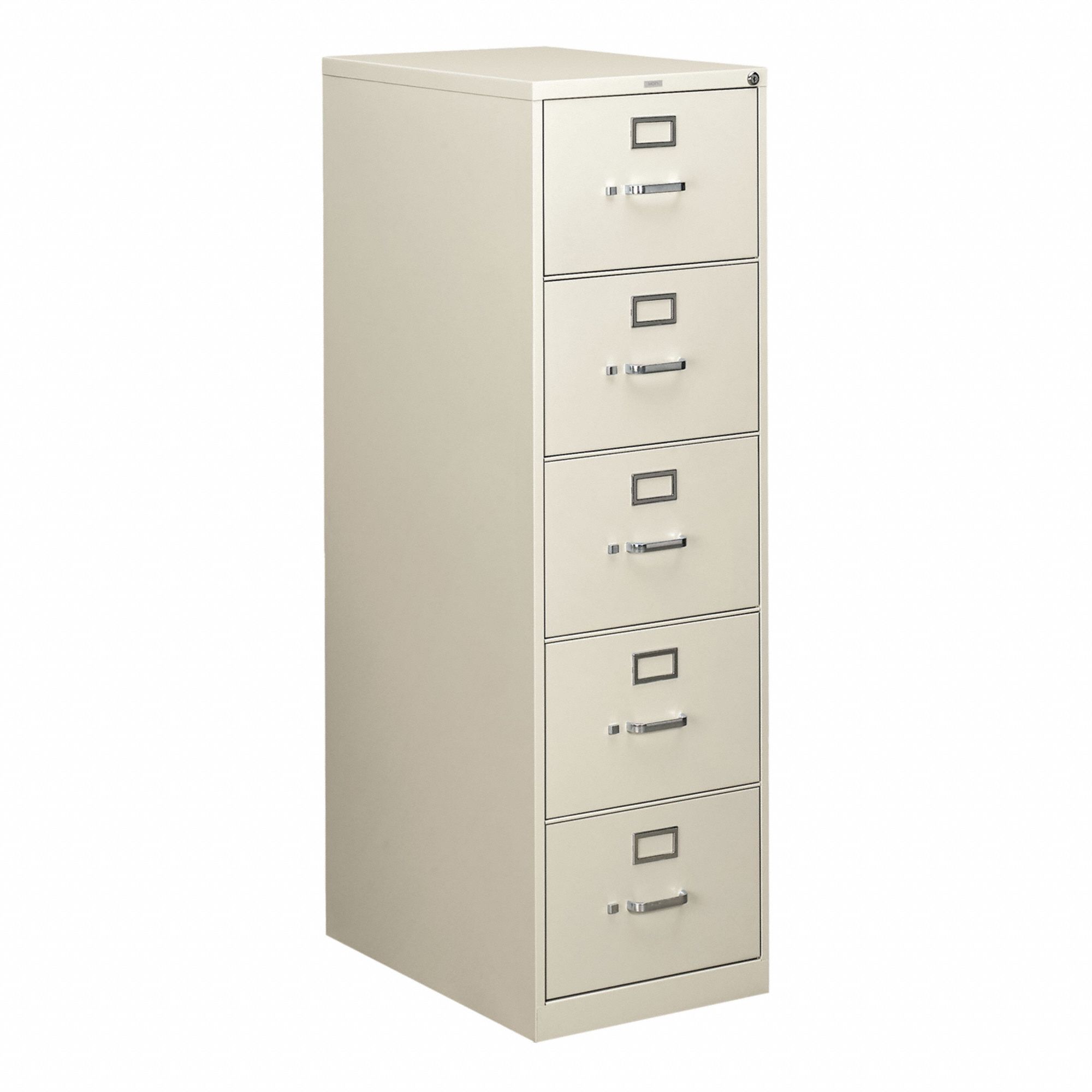 Vertical File Cabinet with Drawer: Light Gray, 5 Drawers, 60 in Overall Ht, 26 1/2 in Overall Dp