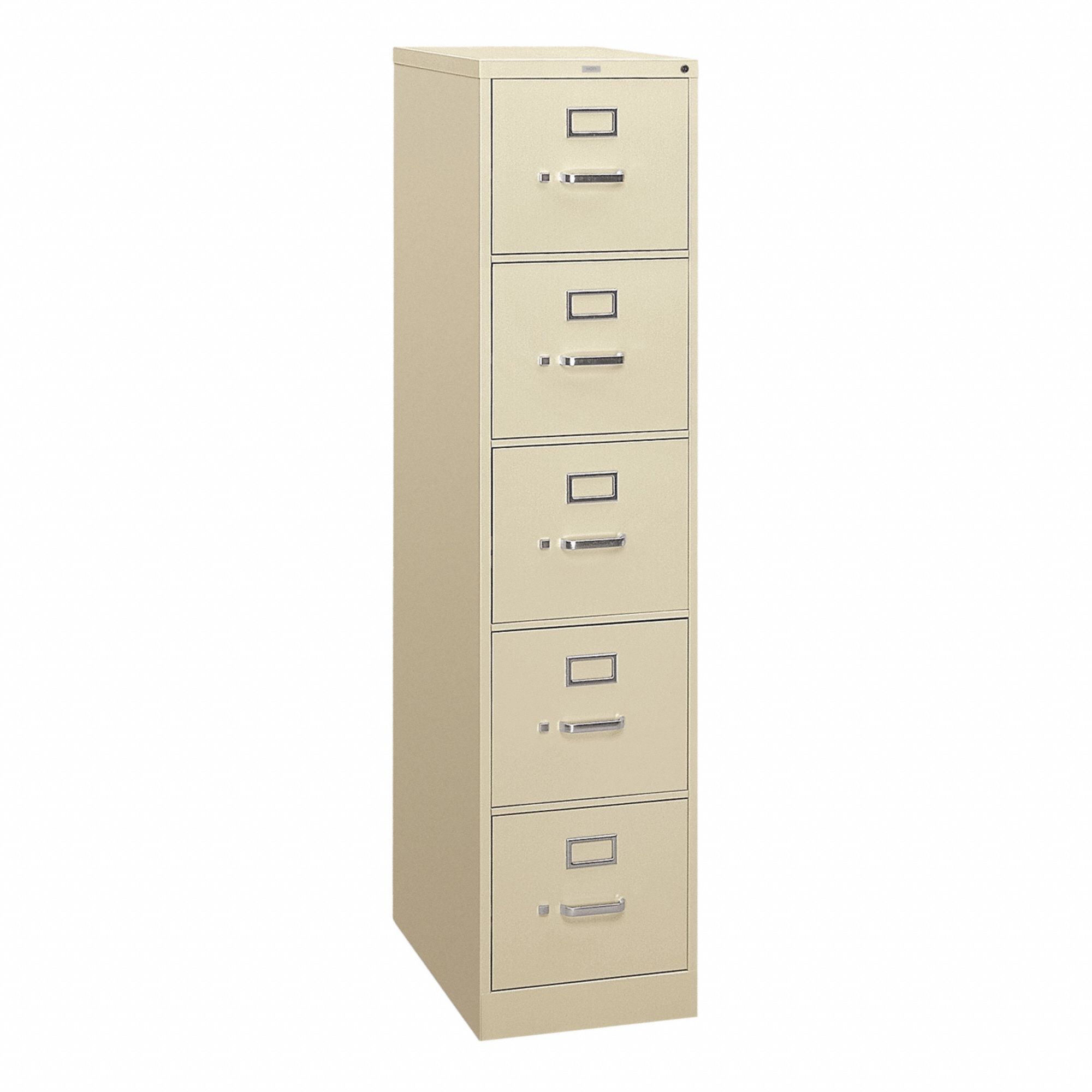 Vertical File Cabinet with Drawer: Putty, 5 Drawers, 60 in Overall Ht, 26 1/2 in Overall Dp