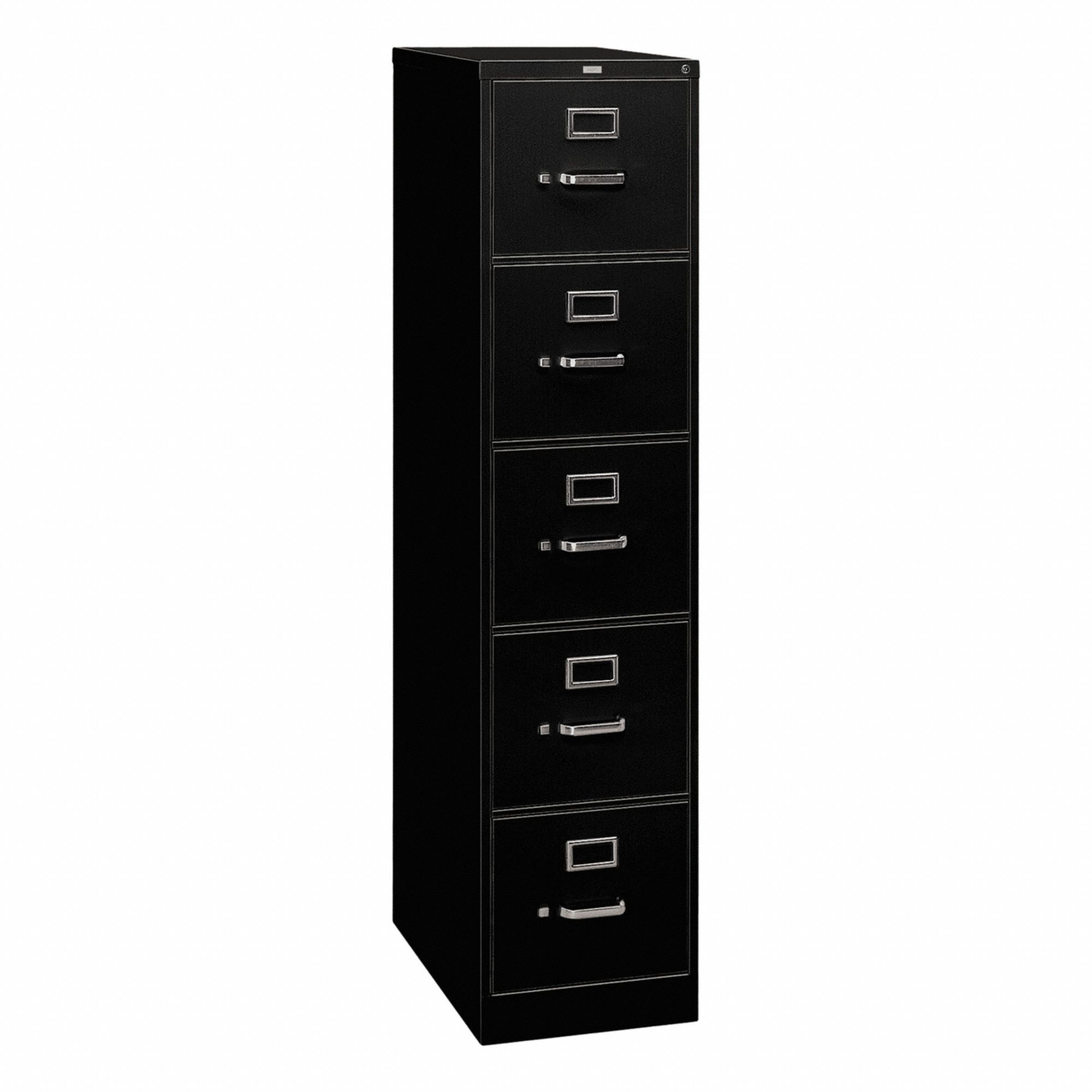 Vertical File Cabinet with Drawer: Black, 5 Drawers, 60 in Overall Ht, 26 1/2 in Overall Dp
