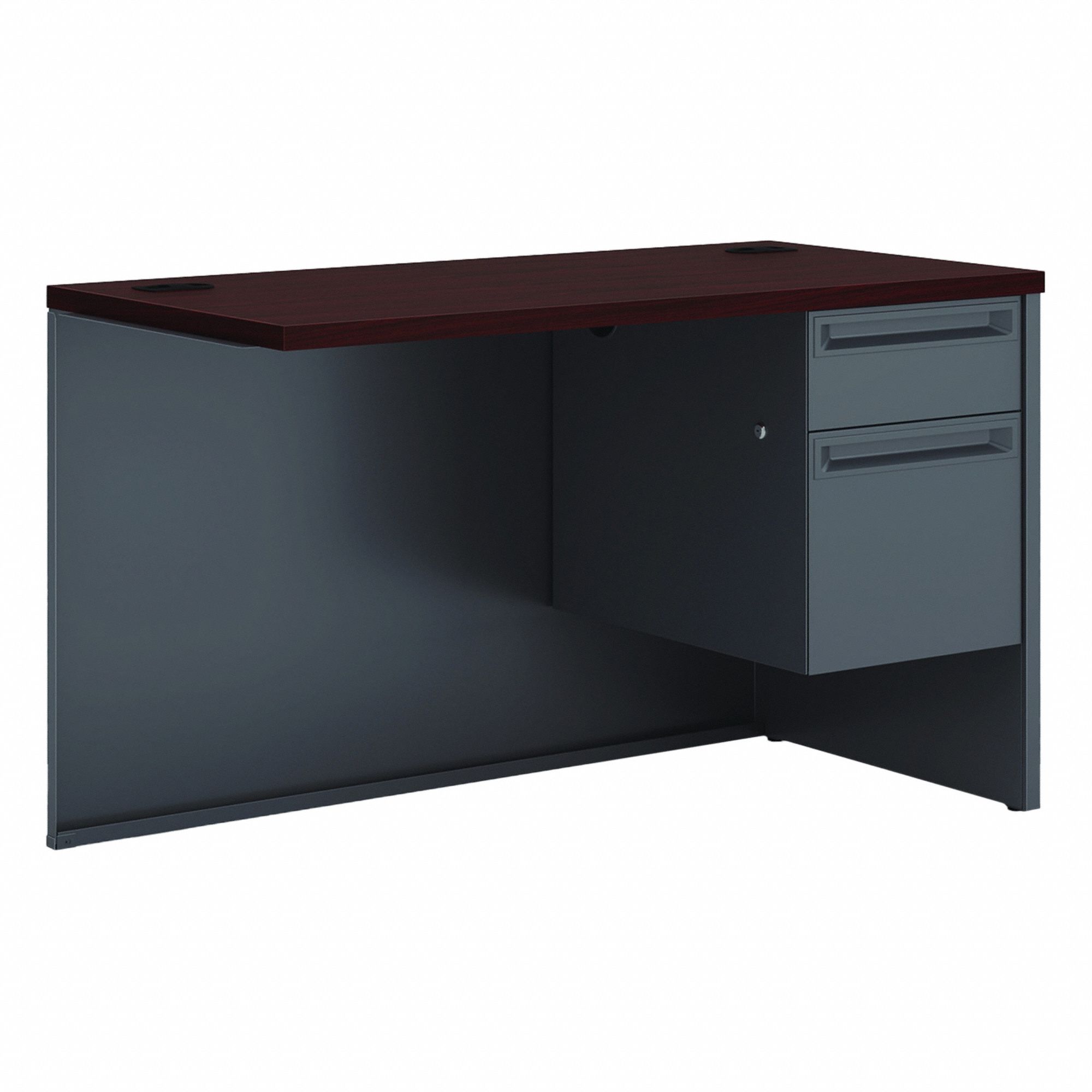 Desk Return: Laminate, Mahogany, 48 in Overall Wd, 29 1/2 in Overall Ht, 24 in Overall Dp