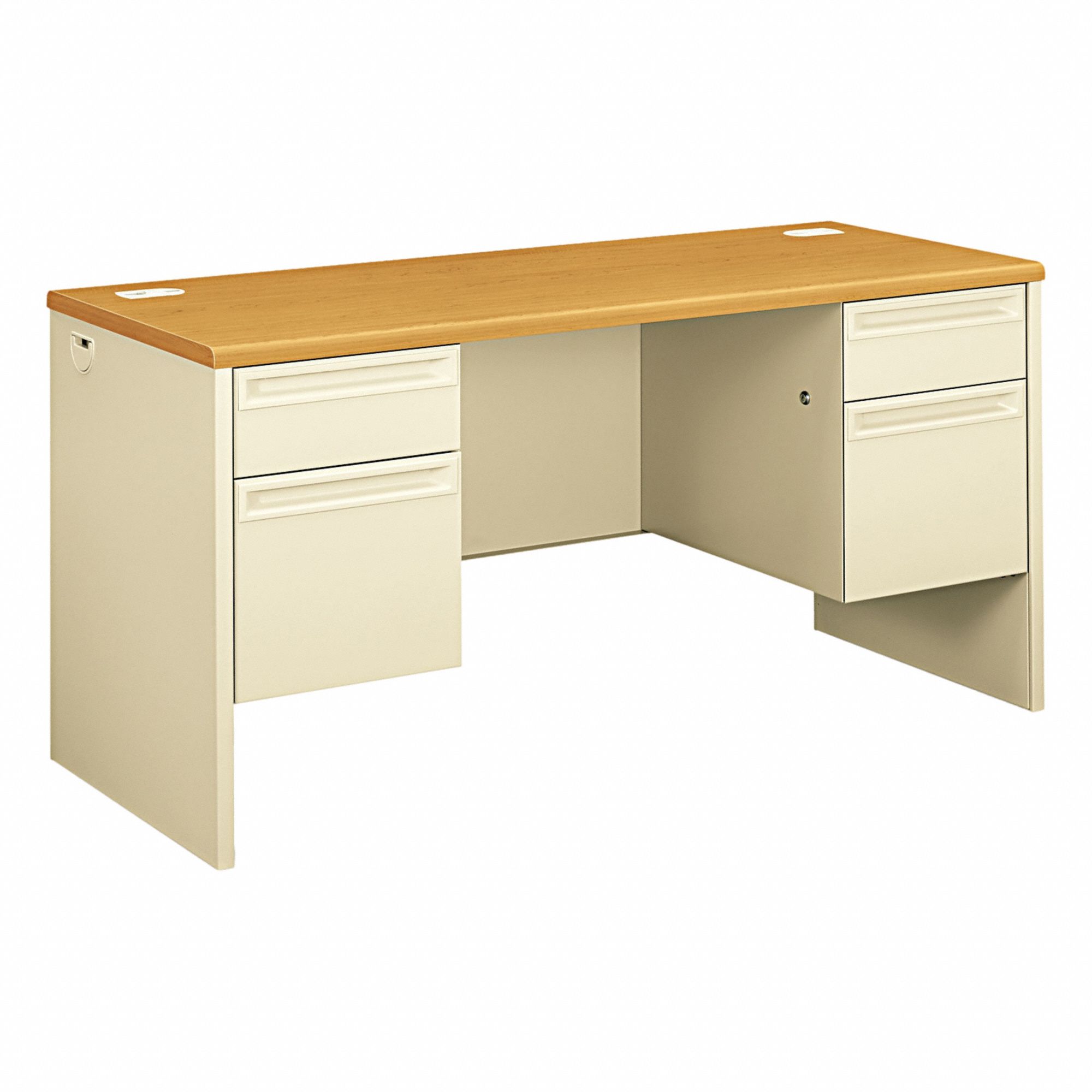 Credenza: Laminate, Harvest/Putty, 2 Pedestals, 4 Drawers, 60 in Overall Wd, 24 in Overall Dp
