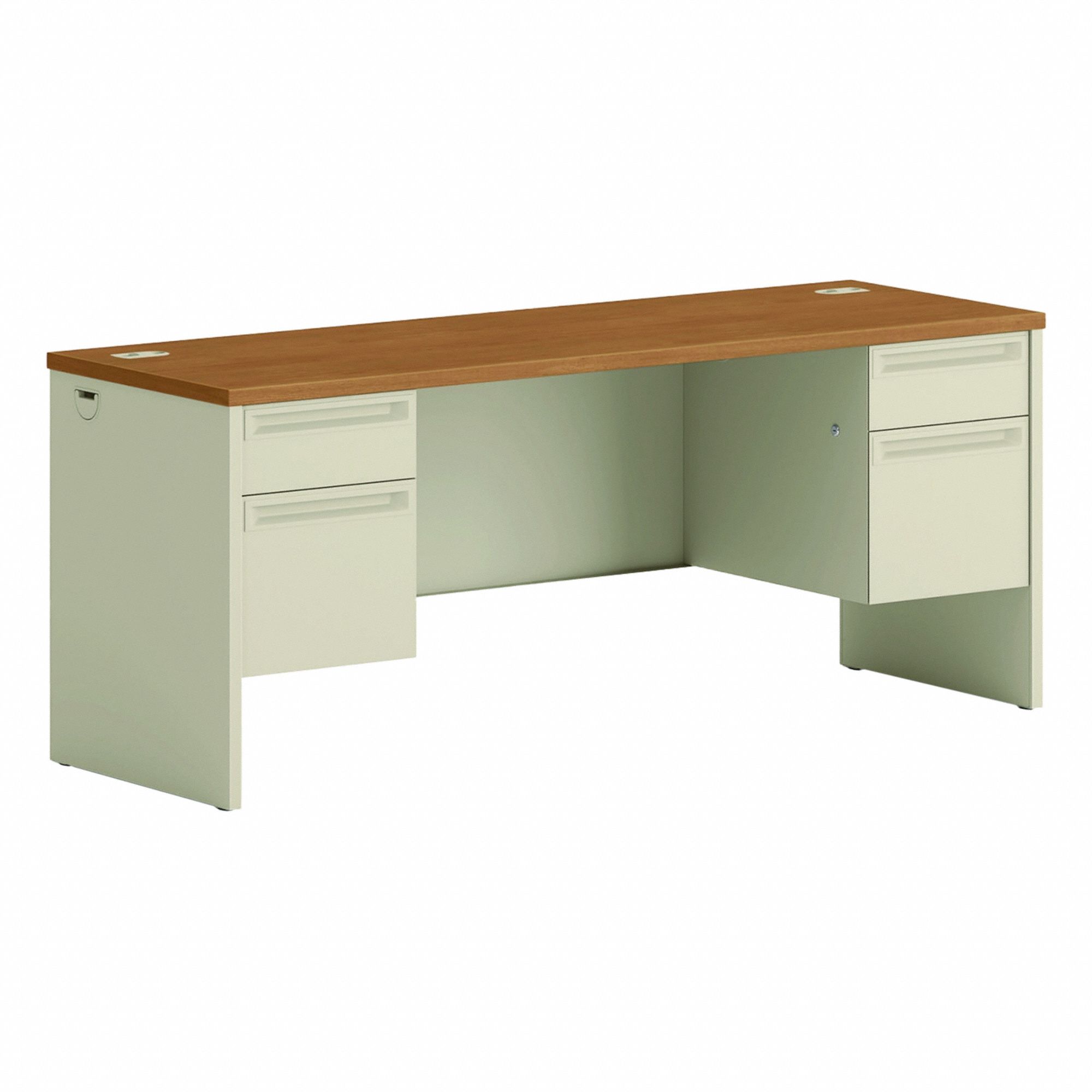 Credenza: Laminate, Harvest/Putty, 2 Pedestals, 4 Drawers, 72 in Overall Wd, 24 in Overall Dp