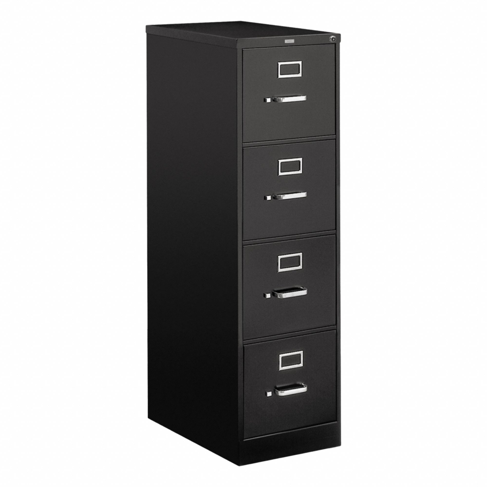 Vertical File Cabinet with Drawer: Black, 4 Drawers, 52 in Overall Ht, 25 in Overall Dp, Steel