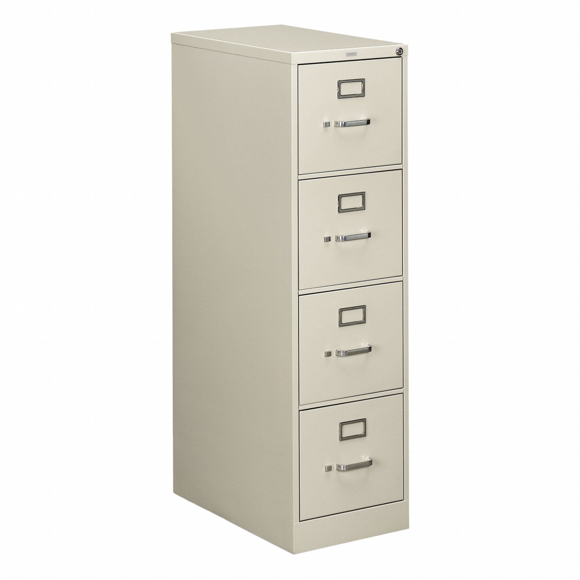 Vertical File Cabinet with Drawer: Light Gray, 4 Drawers, 52 in Overall Ht, 25 in Overall Dp