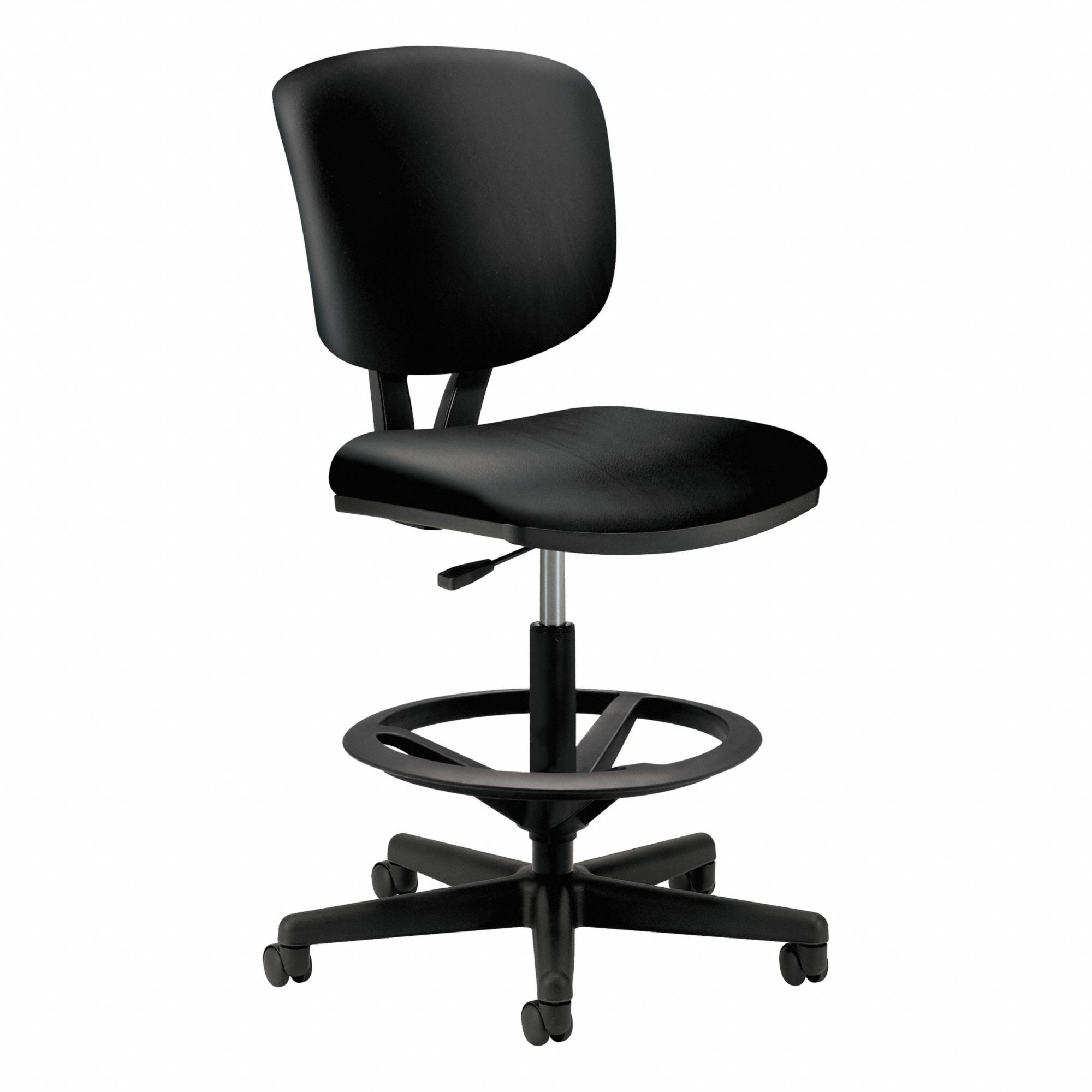 Task Chair: Volt, Black, Leather Material, Armless Arm, 19 in Seat Wd, 20 in Seat Dp