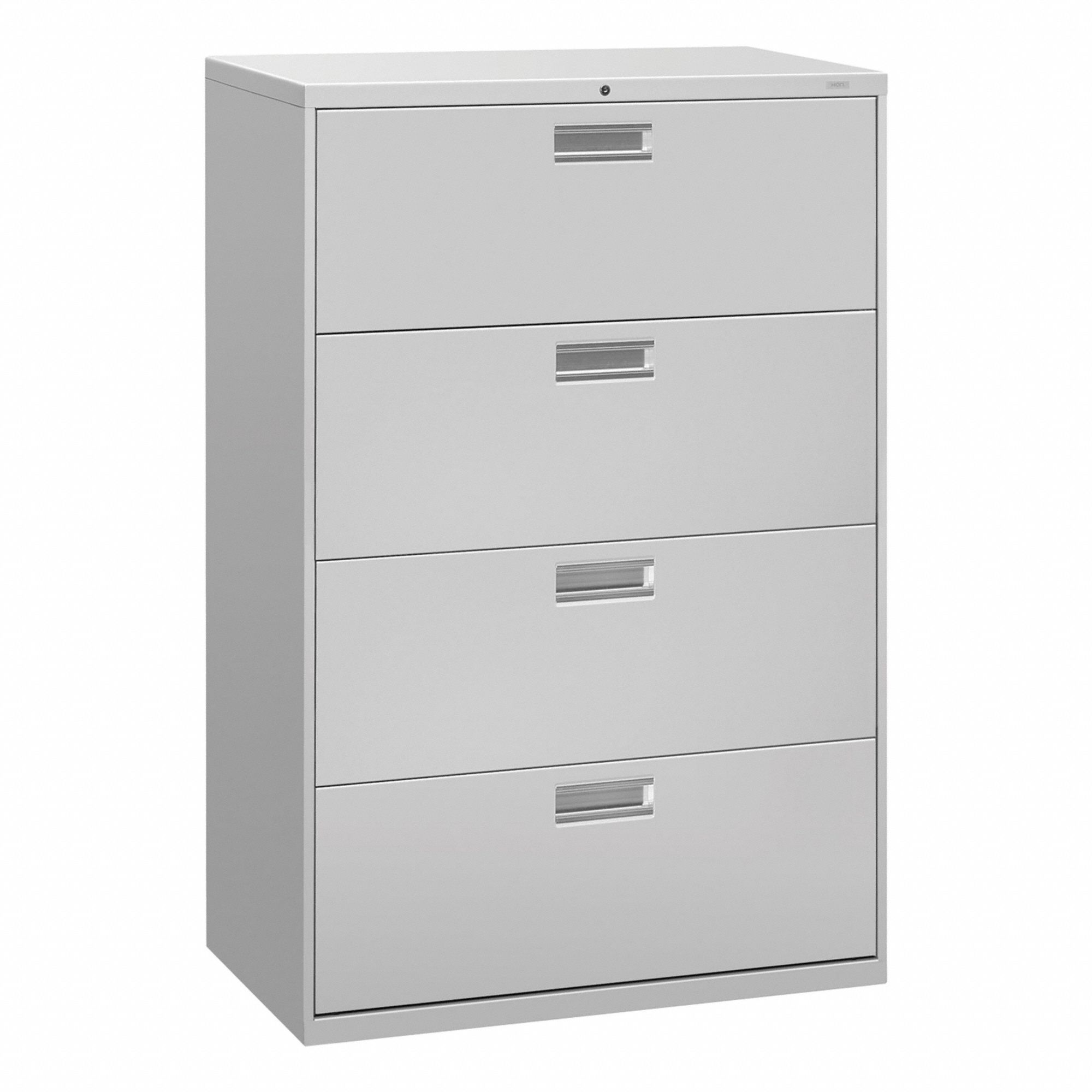 Lateral File Cabinet with Drawer: Light Gray, 4 Drawers, 52 1/2 in Overall Ht, 18 in Overall Dp