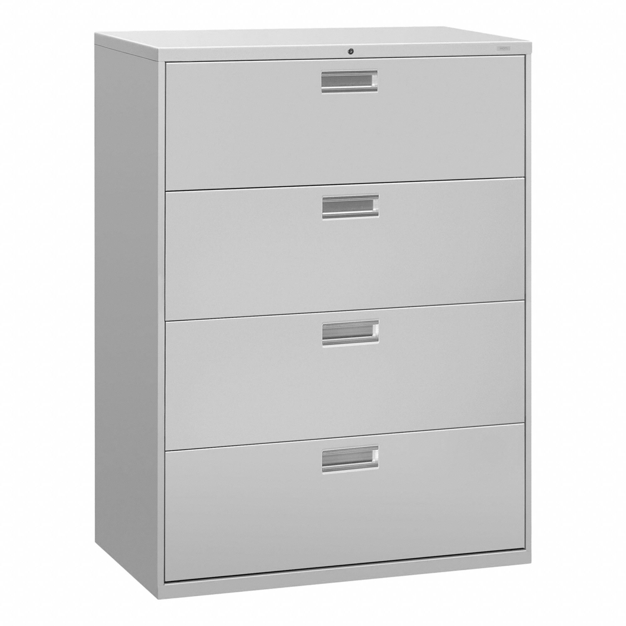 Lateral File Cabinet with Drawer: Light Gray, 4 Drawers, 52 1/2 in Overall Ht, 18 in Overall Dp