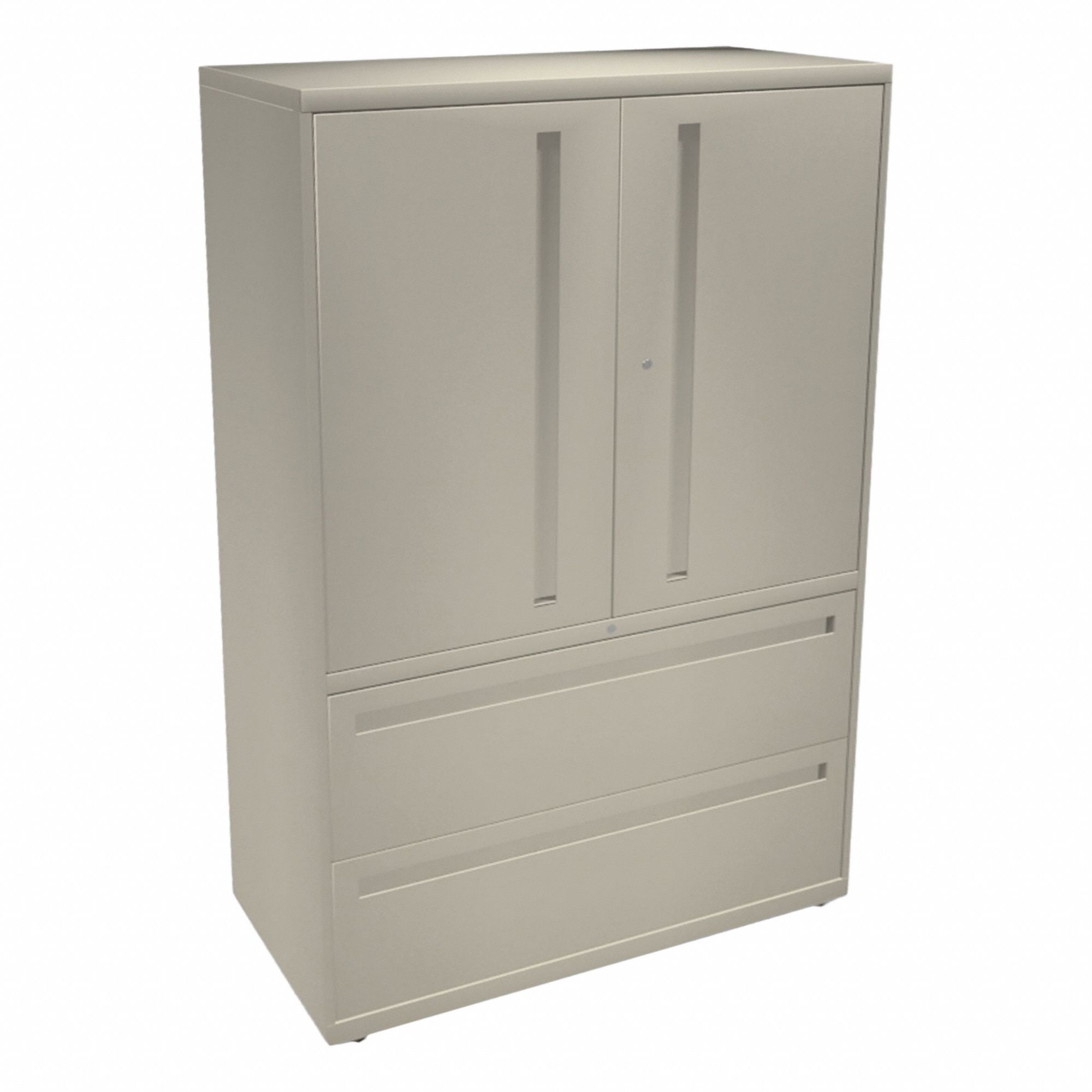 Lateral File Cabinet with Drawer: Putty, 5 Drawers, 64 1/4 in Overall Ht, 18 in Overall Dp