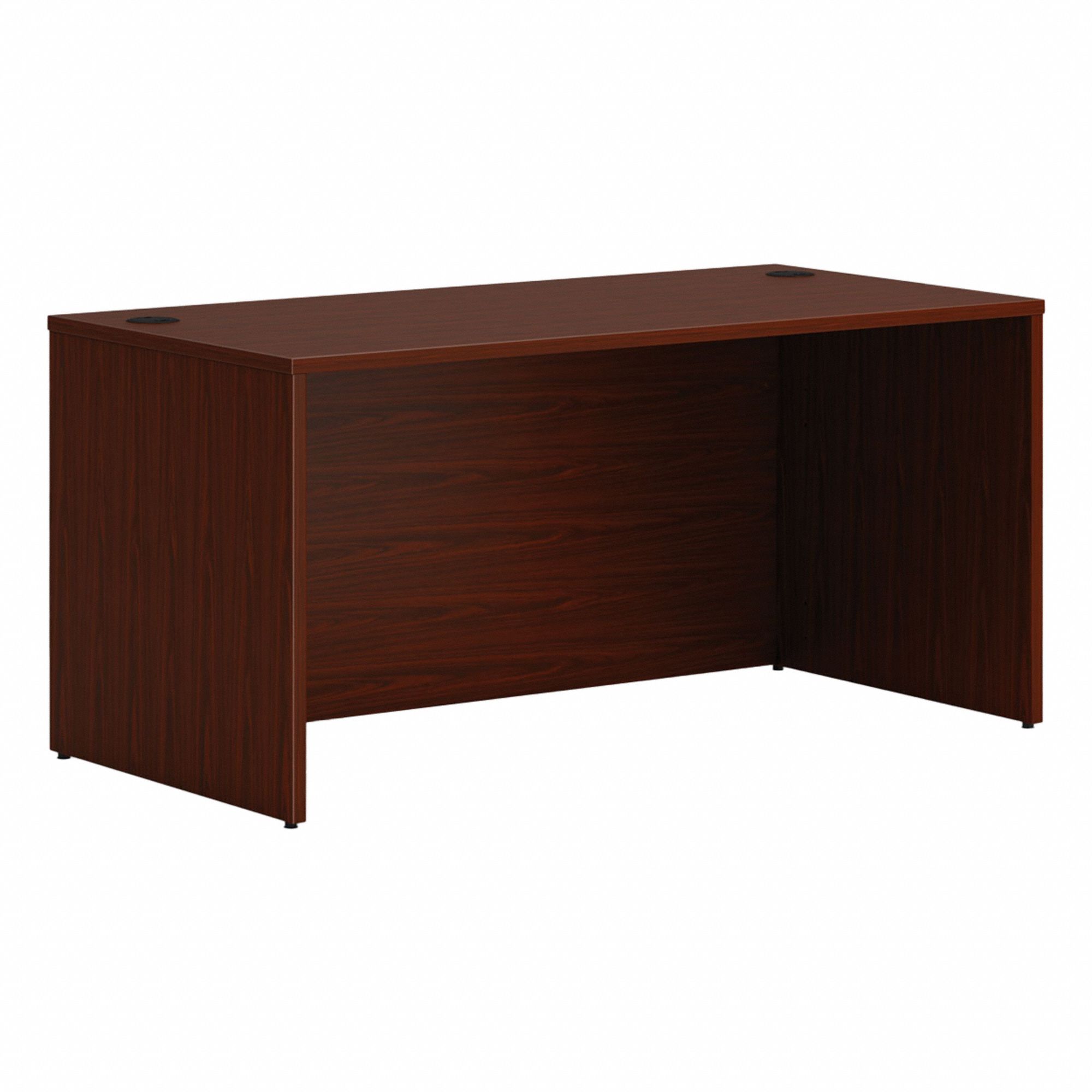 Desk Shell: Laminate, Mahogany, 0 Pedestals, 0 Drawers, 60 in Overall Wd, 29 in Overall Ht