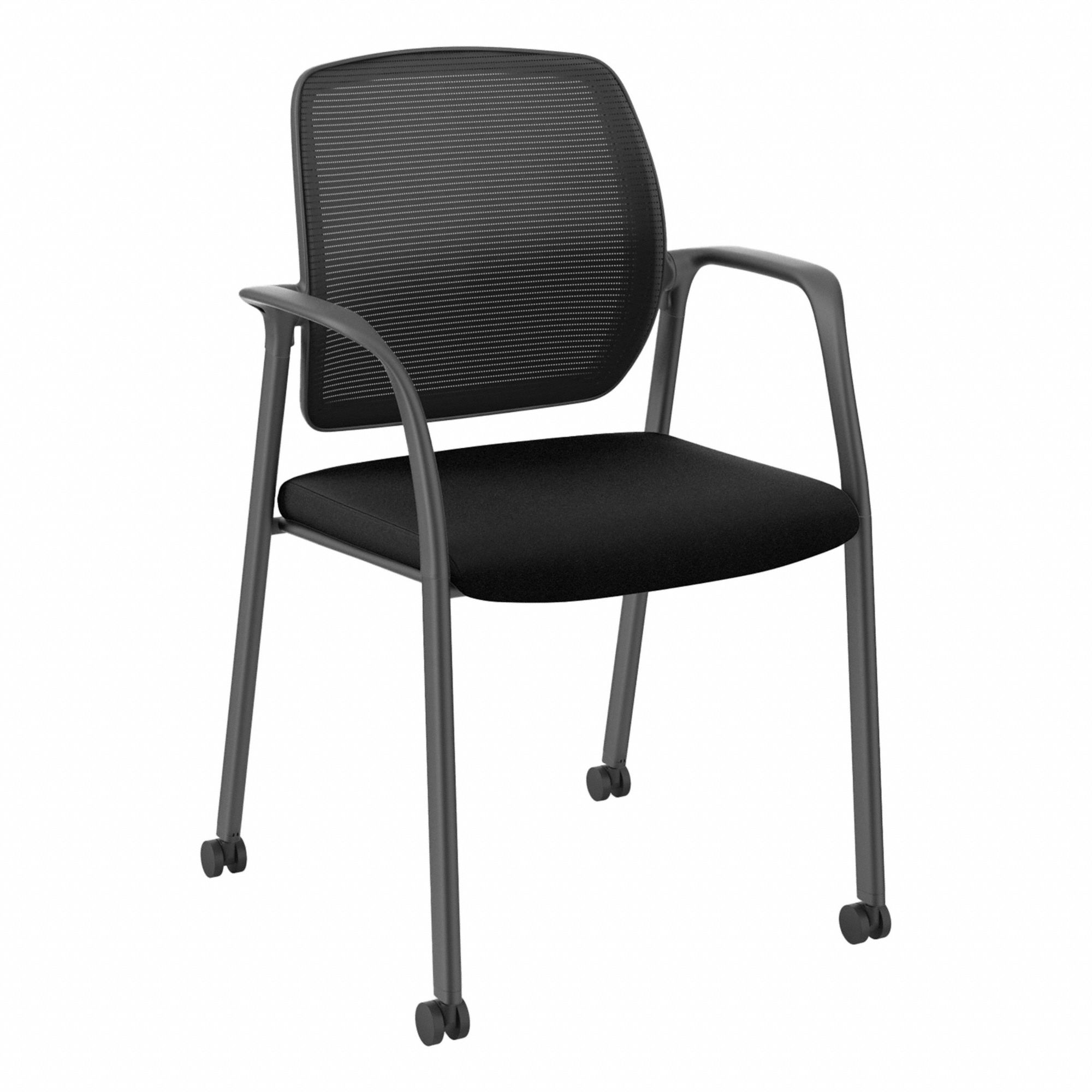 Armchair: Black, Black, 4 Casters/Glides, Four-Way Stretch Back, 20 7/8 in Overall Wd, Mesh