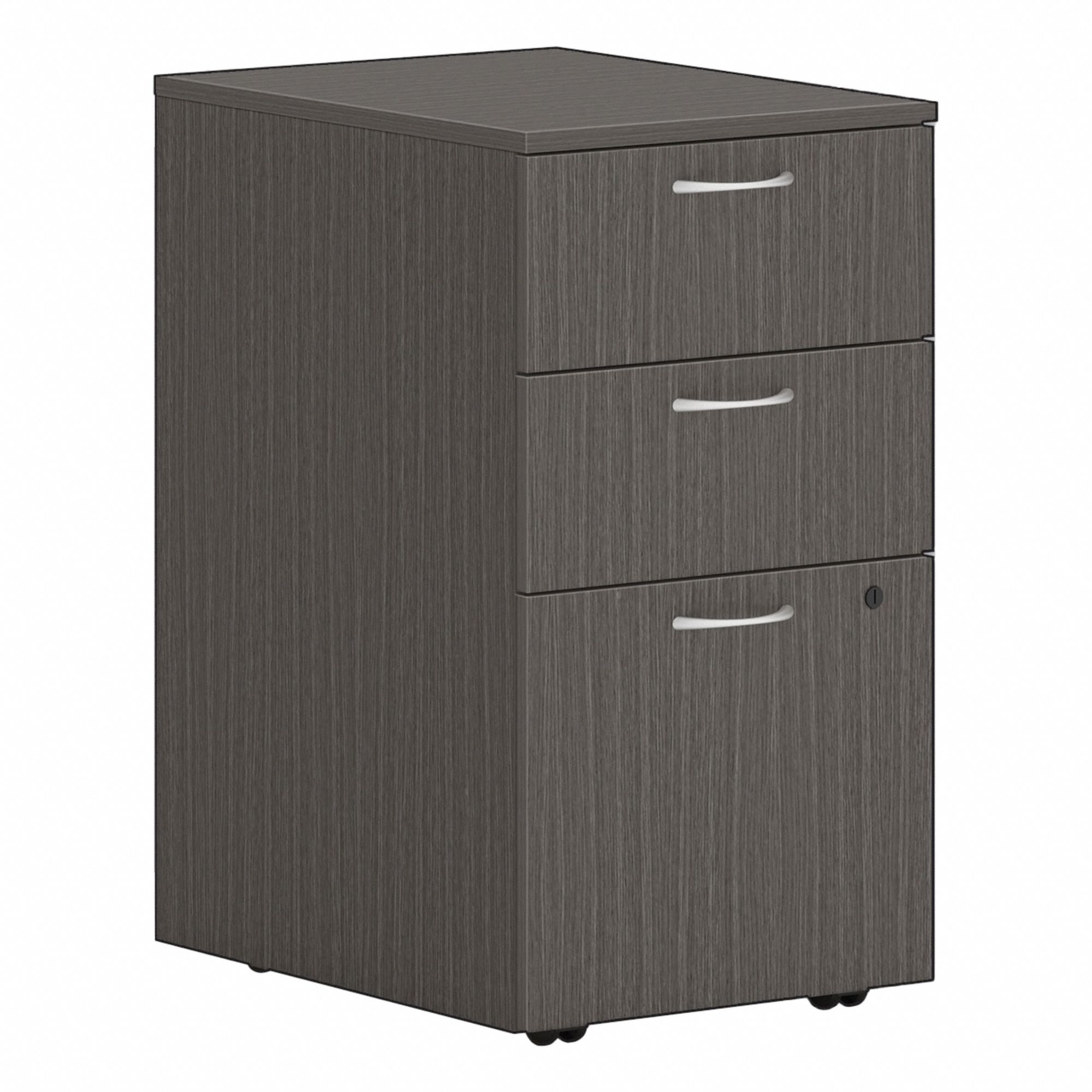 Desk Pedestal: Slate Teak, 3 Drawers, 15 in Overall Wd, 28 in Overall Ht, 20 in Overall Dp