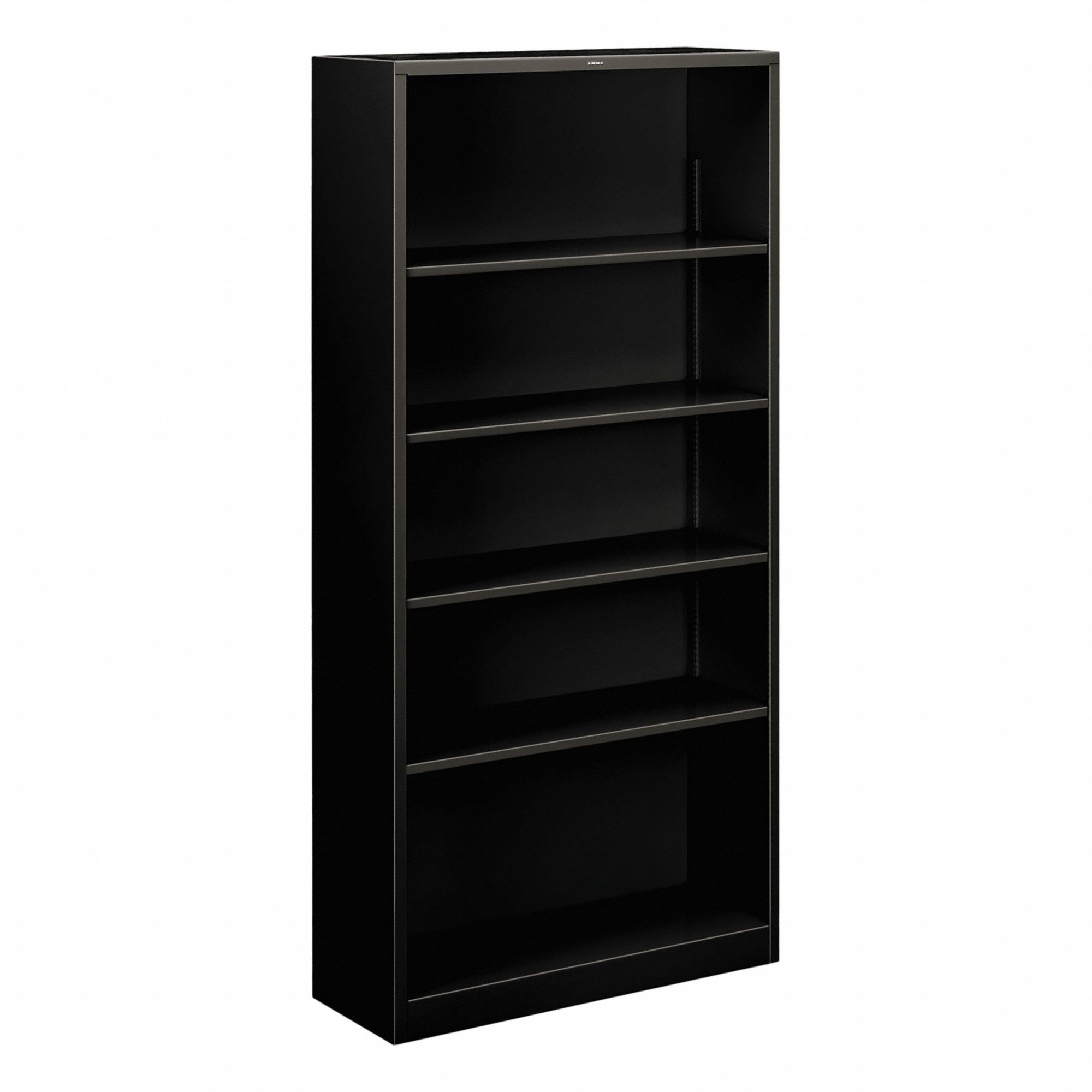 Bookcase: Black, Steel, 71 in Overall Ht, 34 1/2 in Overall Wd, 12 5/8 in Overall Dp, 5 Shelves
