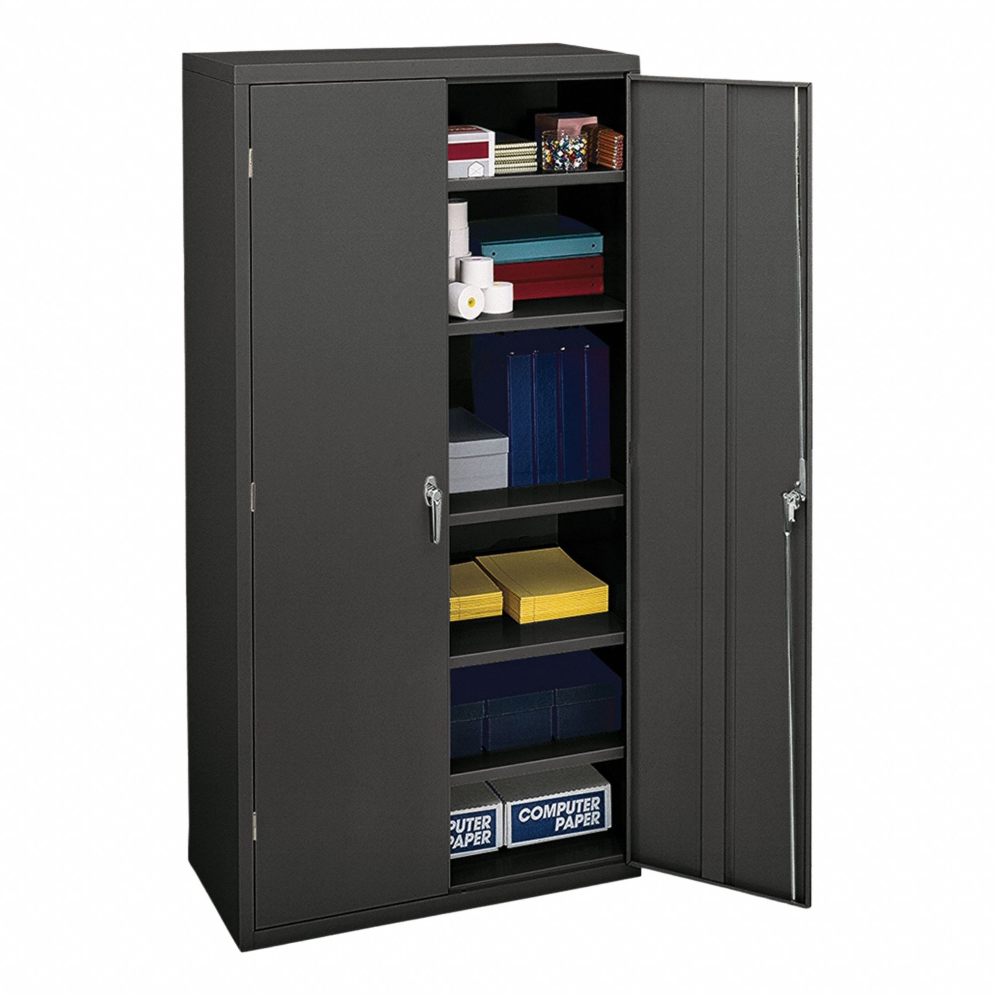 Storage Cabinet: Black, Steel, 72 in Overall Ht, 36 in Overall Wd, 18 1/8 in Overall Dp, 2 Doors
