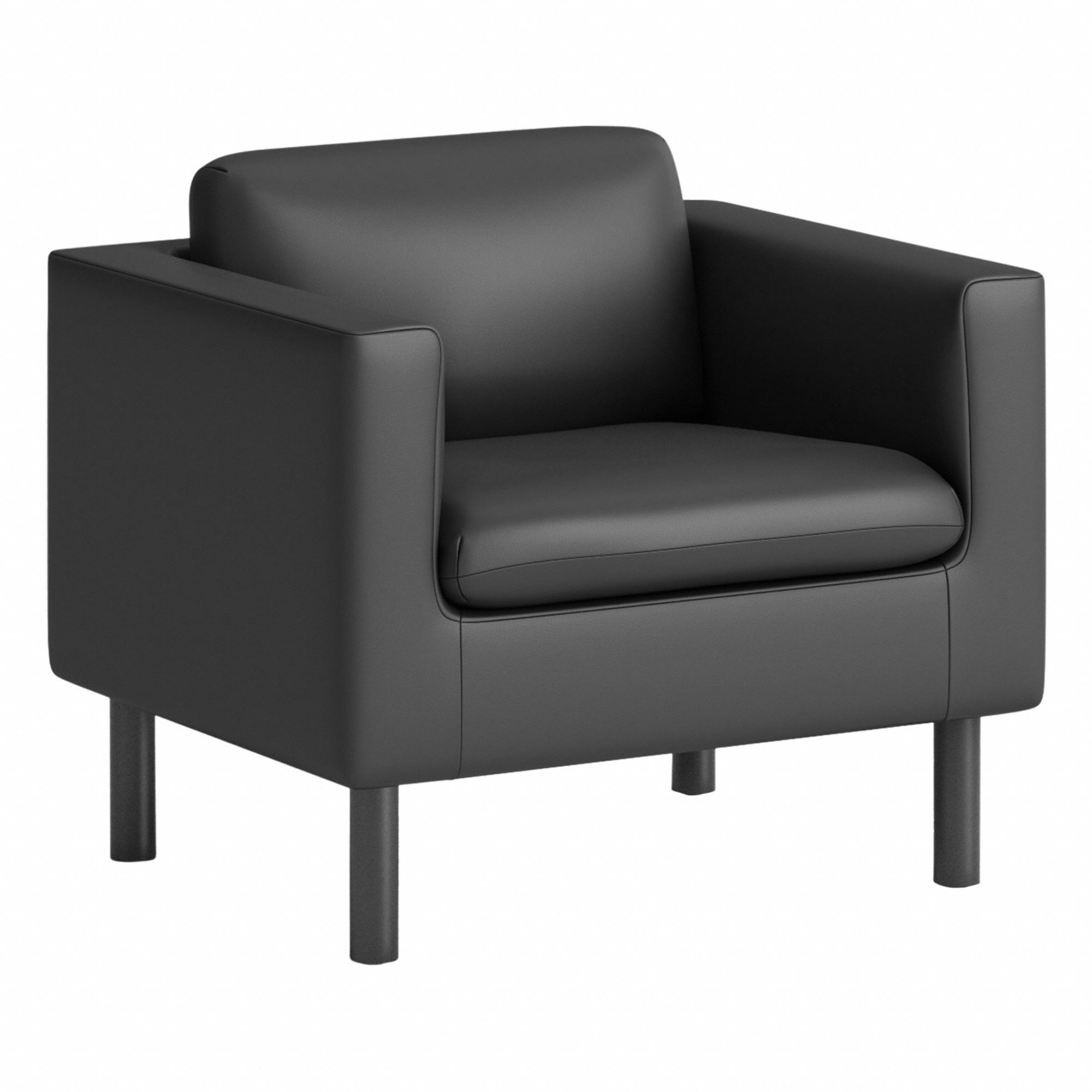 Club Chair: Black, Black, 4 Casters/Glides, Removable Back Cushions, 33 in Overall Wd, Fabric