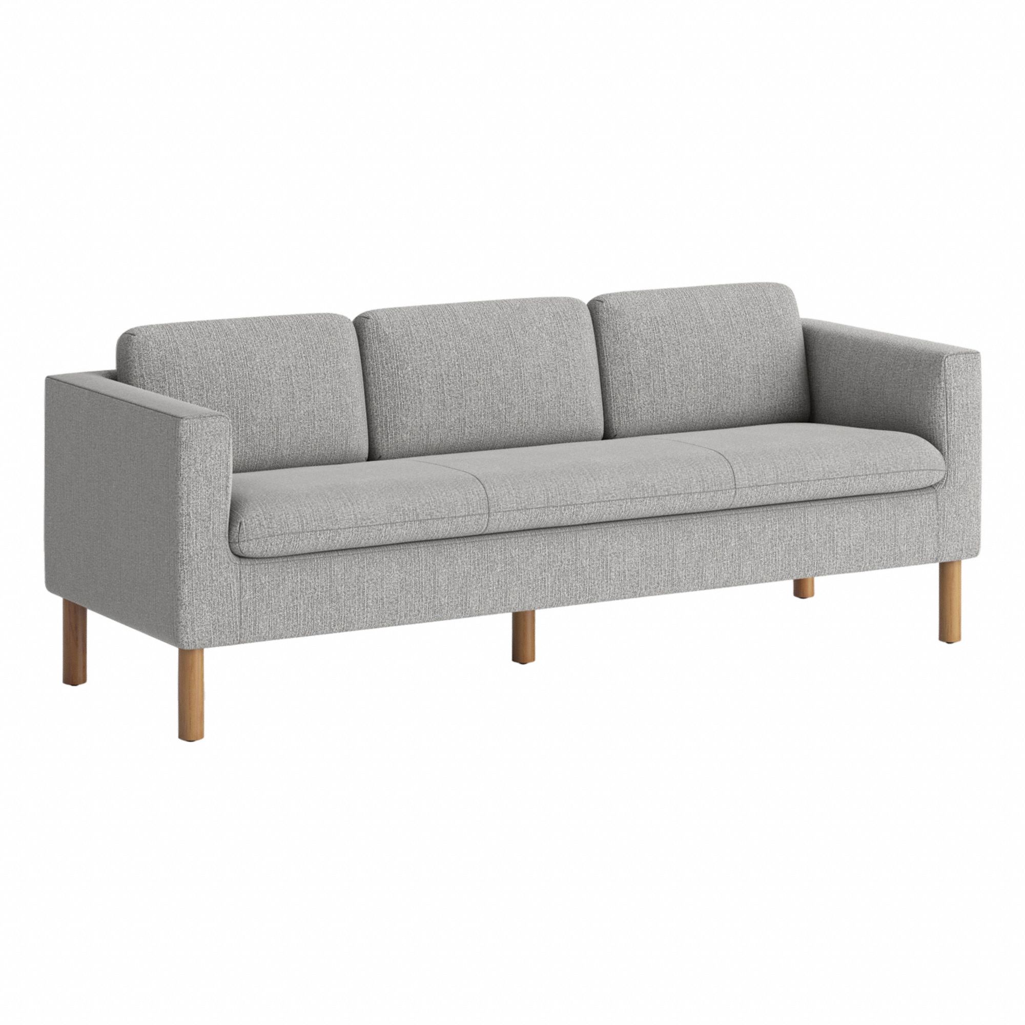 Sofa: Gray, Oak, Fabric, Wood, 66 1/2 in Seat Wd, 18 in Seat Dp, Removable Back Cushions