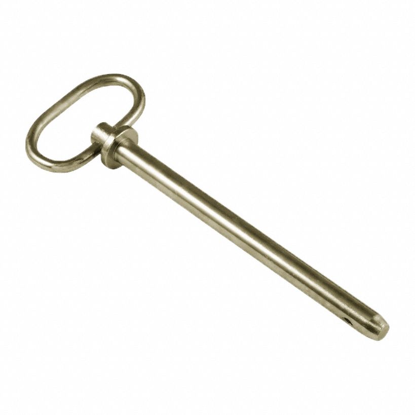 Hitch Pin: Inch, 1/2 in Pin Dia, 6 1/2 in Shank Lg, Steel, Grade 1035/Grade 1045, Zinc Plated