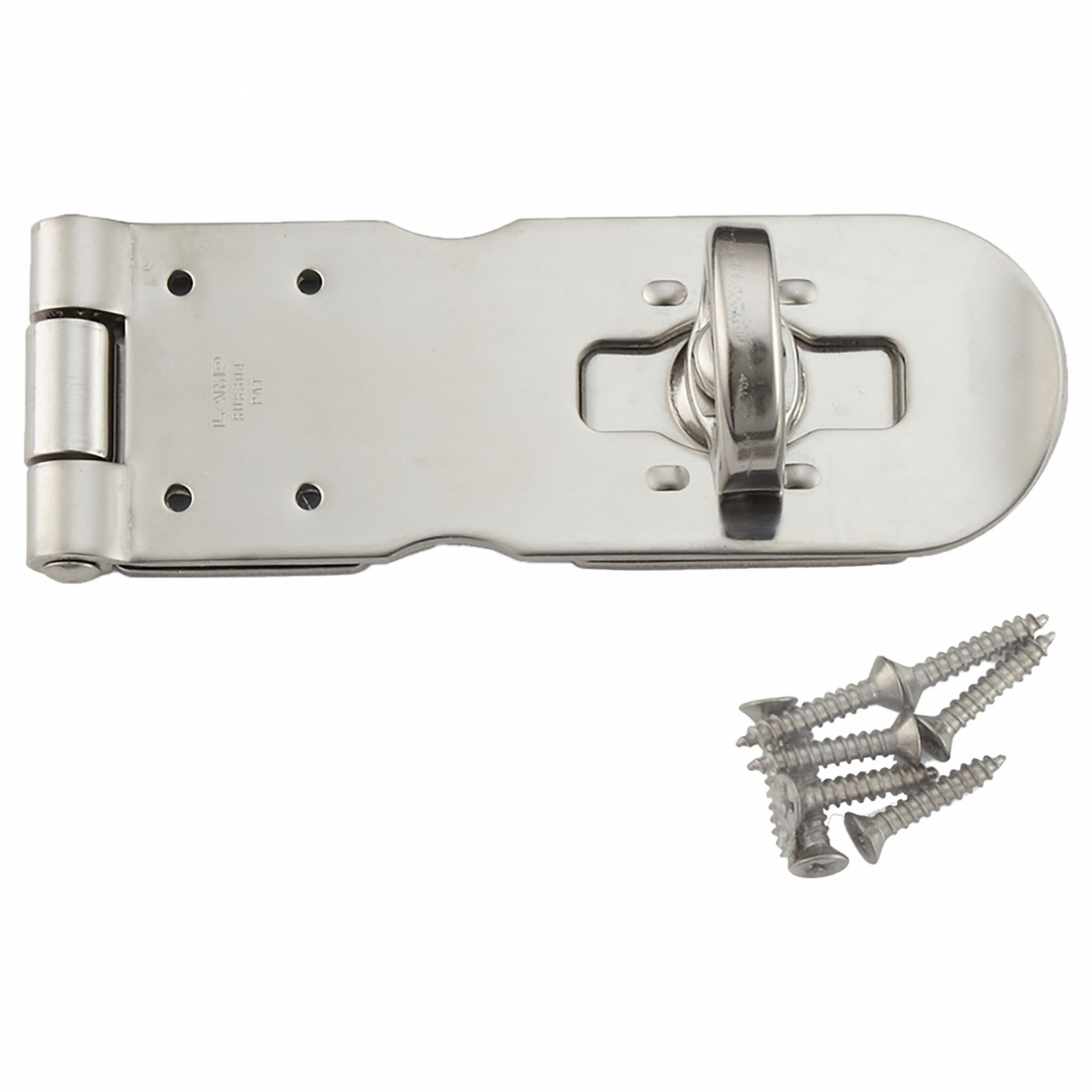 Hasp: Stainless Steel, 1 9/16 in Ht, 1 3/8 in Lg, 4 3/4 in Wd