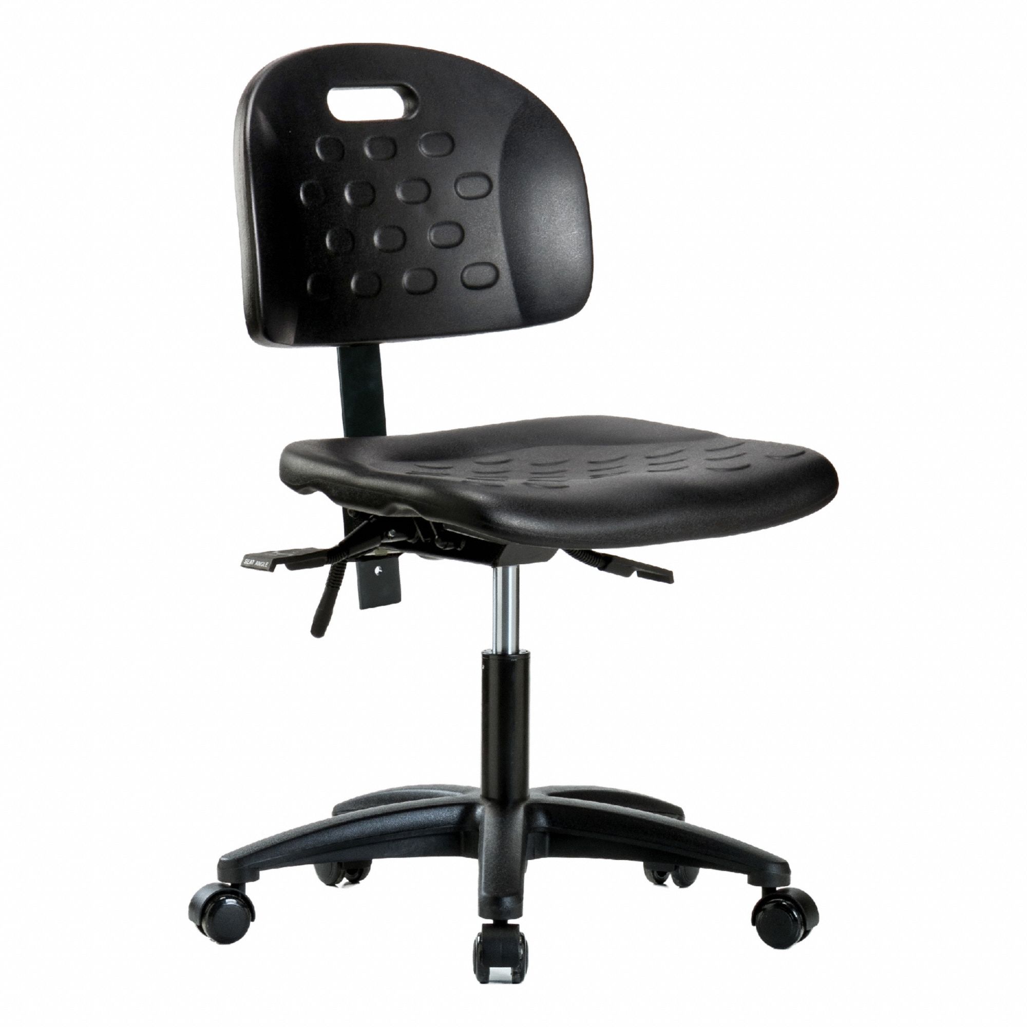 Ergonomic Chair: Polyurethane, Armless, Ht Range 17 1/4 in to 22 1/2 in, 18 in Seat Wd, 5 Casters