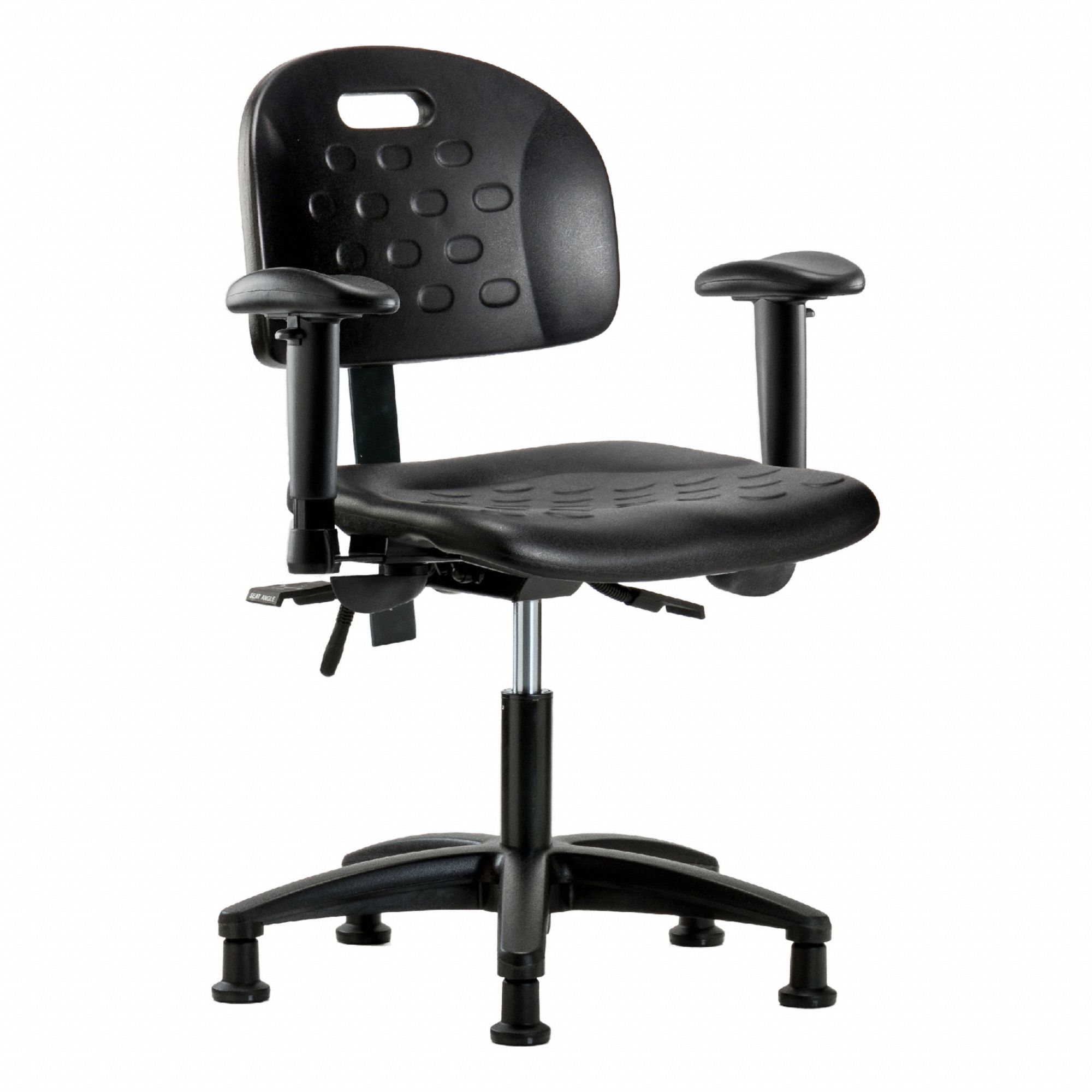 Ergonomic Chair: Polyurethane, Arms Included, Ht Range 17 1/4 in to 22 1/2 in, 18 in Seat Wd, Adj