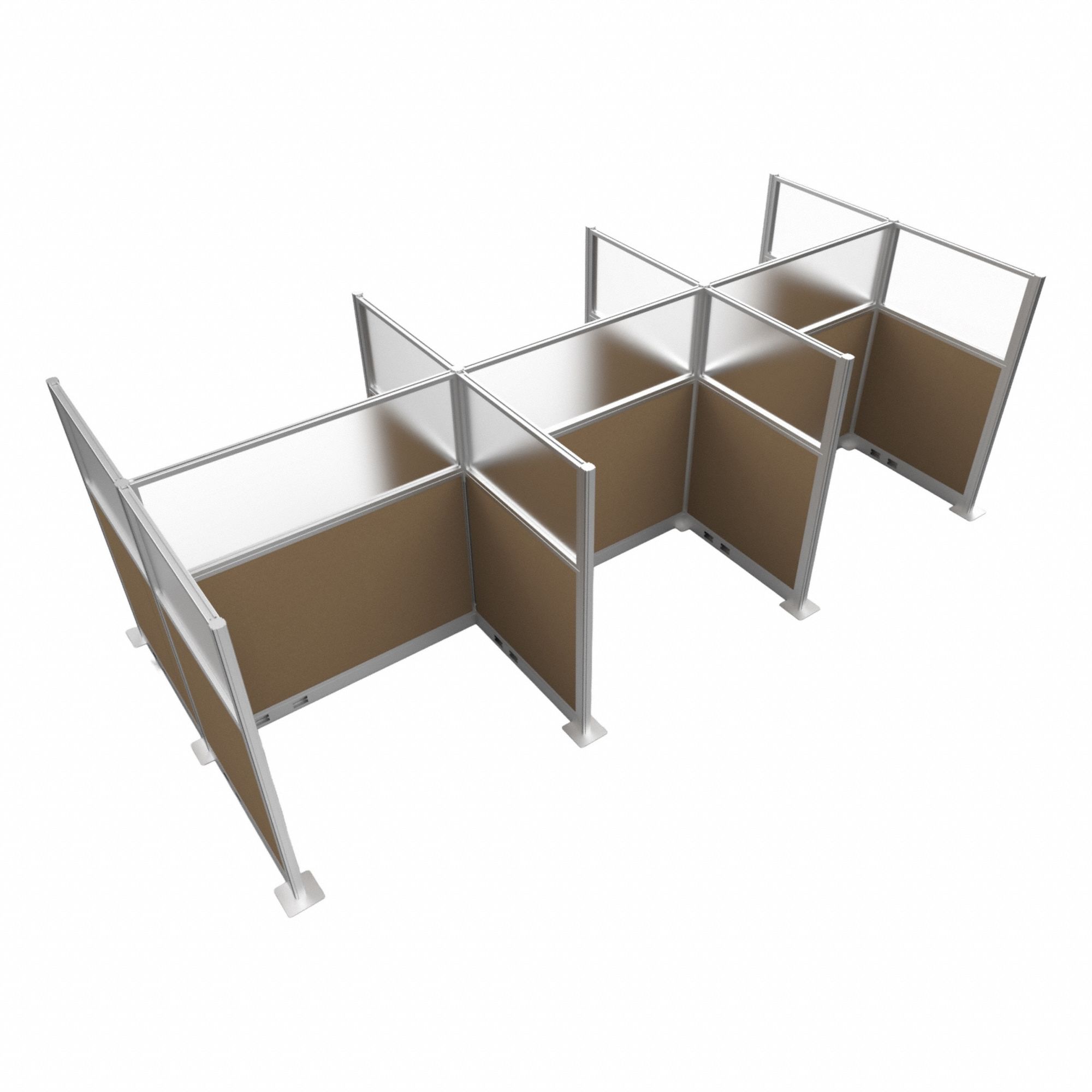 Cubicle Kit: 72 in Overall Ht, 48 in_72 in Overall Wd, 9 Panels, Latte, Fabric/Polycarbonate